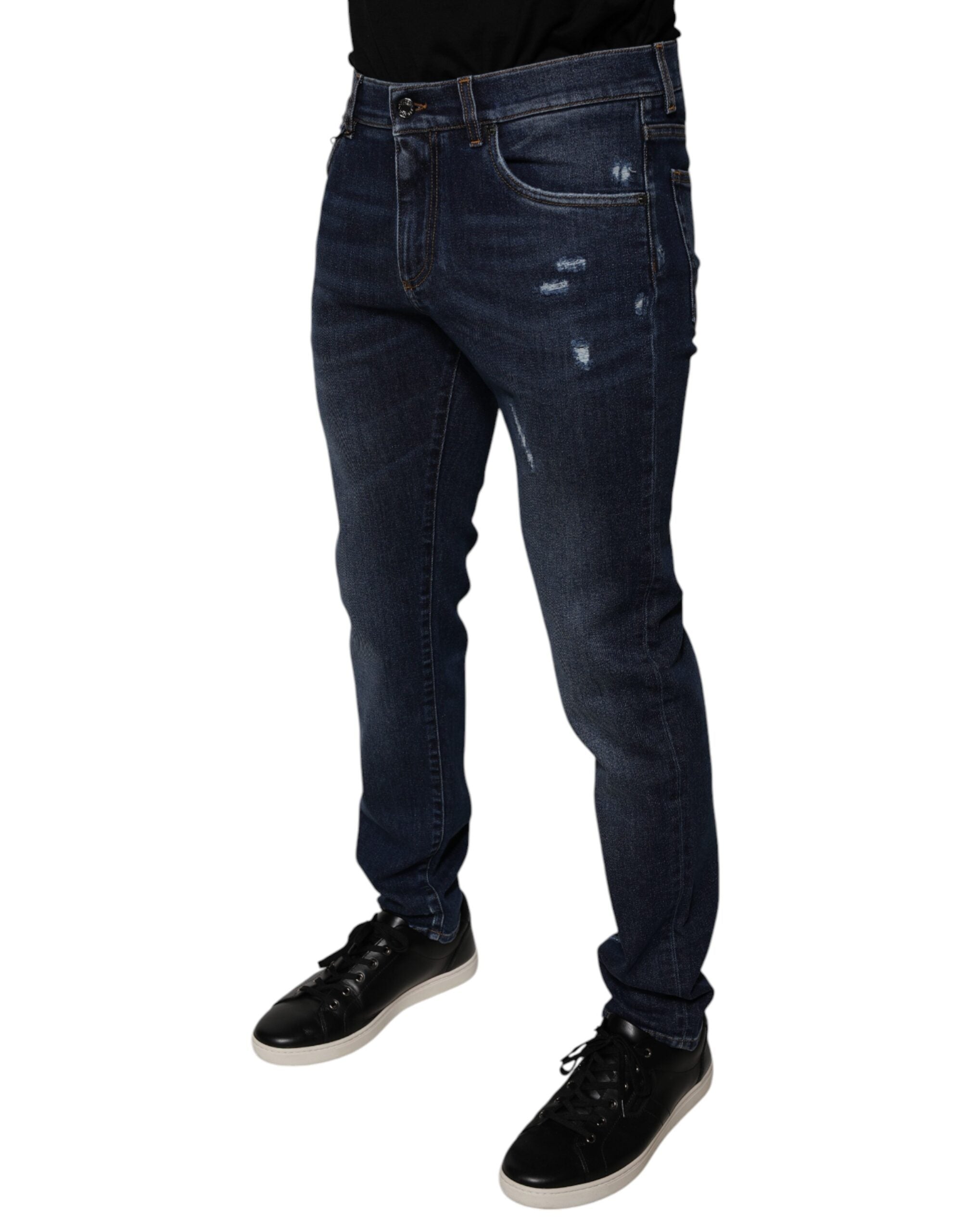 Dolce & Gabbana Dunkelblaue Skinny-Jeans aus Baumwoll-Logo