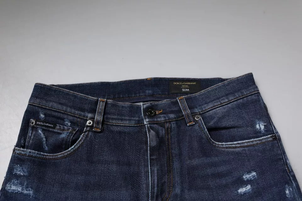 Dolce & Gabbana Dunkelblaue Skinny-Jeans aus Baumwoll-Logo