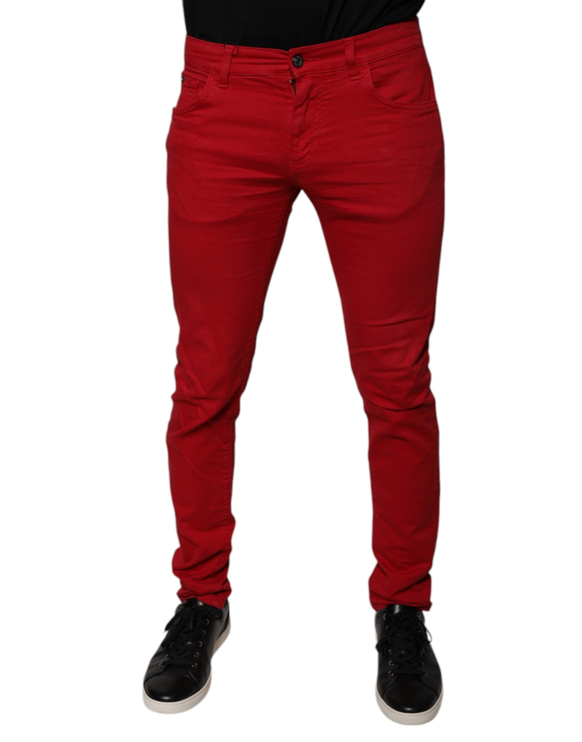 Blugi skinny din denim cu logo coroană roșie Dolce & Gabbana