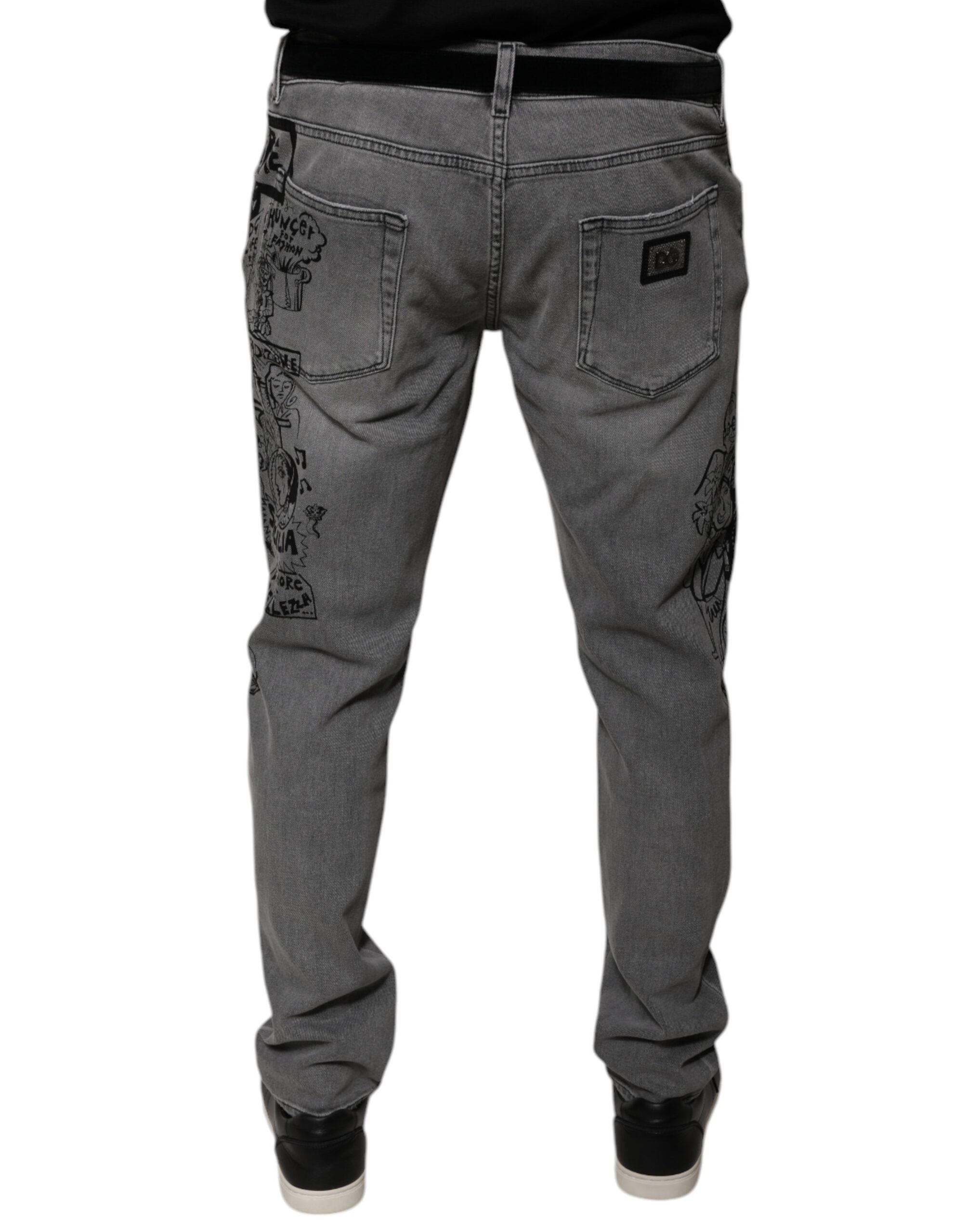 Blugi skinny din denim din bumbac cu imprimeu grafic gri Dolce & Gabbana