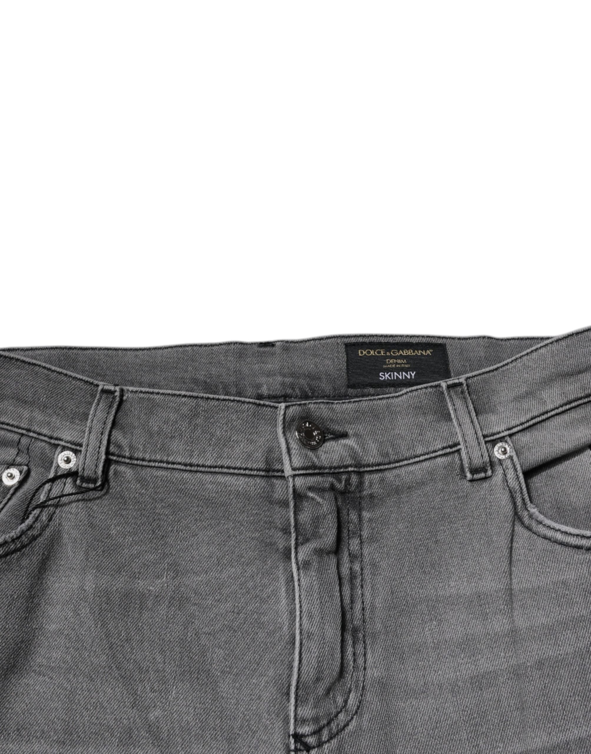 Blugi skinny din denim din bumbac cu imprimeu grafic gri Dolce & Gabbana