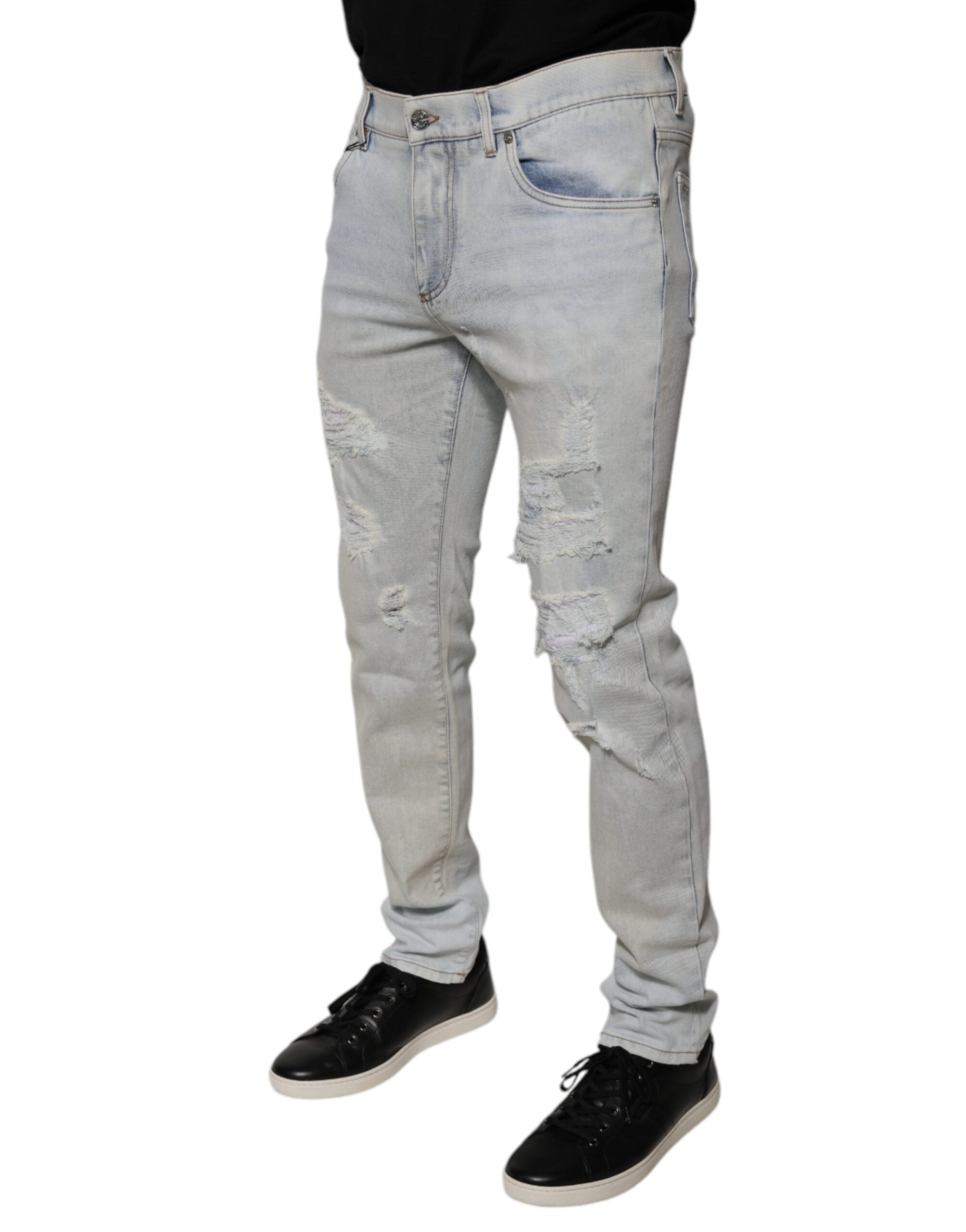 Dolce & Gabbana – Zerfetzte Skinny-Jeans aus hellblauer Baumwollmischung