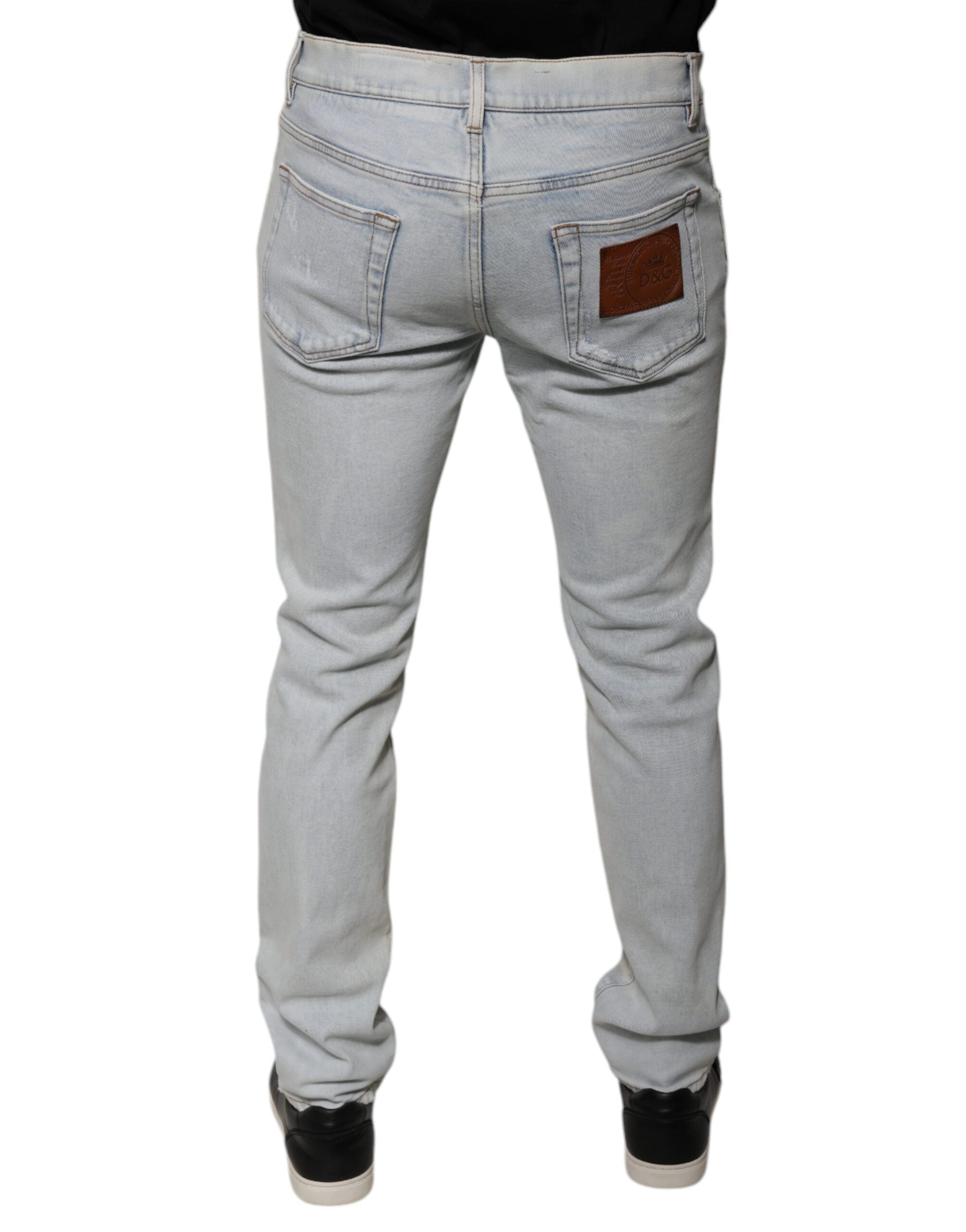Dolce & Gabbana – Zerfetzte Skinny-Jeans aus hellblauer Baumwollmischung