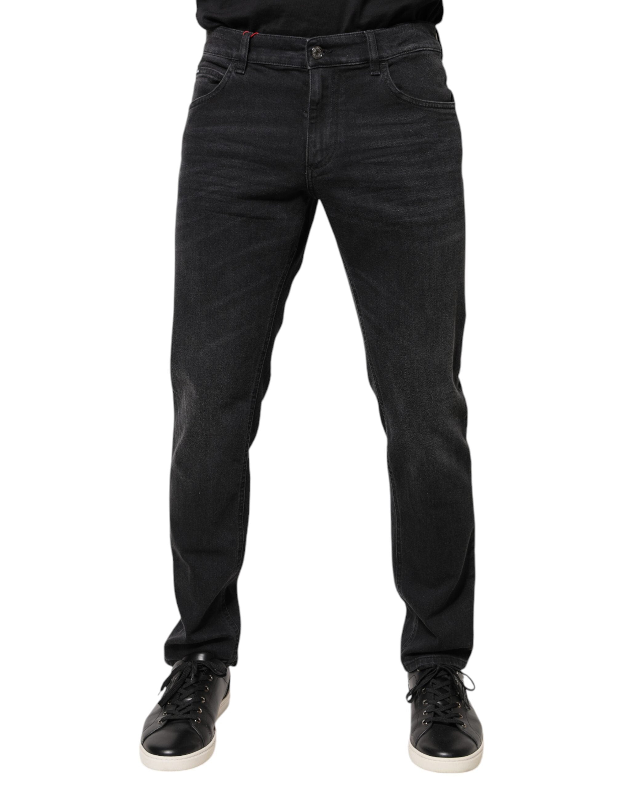 Blugi Dolce & Gabbana negri din bumbac cu placă cu logo - Blugi normali din denim
