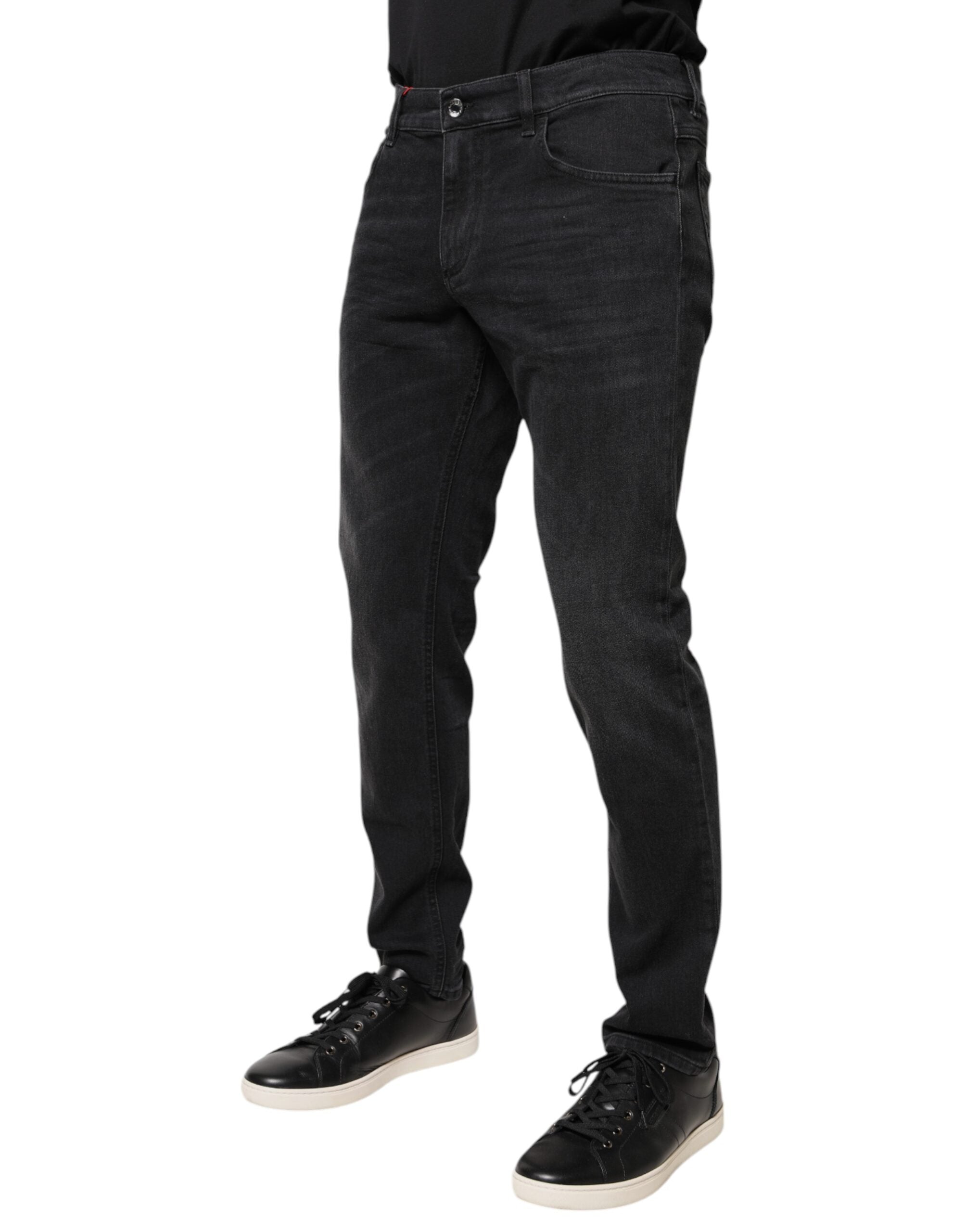 Blugi Dolce & Gabbana negri din bumbac cu placă cu logo - Blugi normali din denim