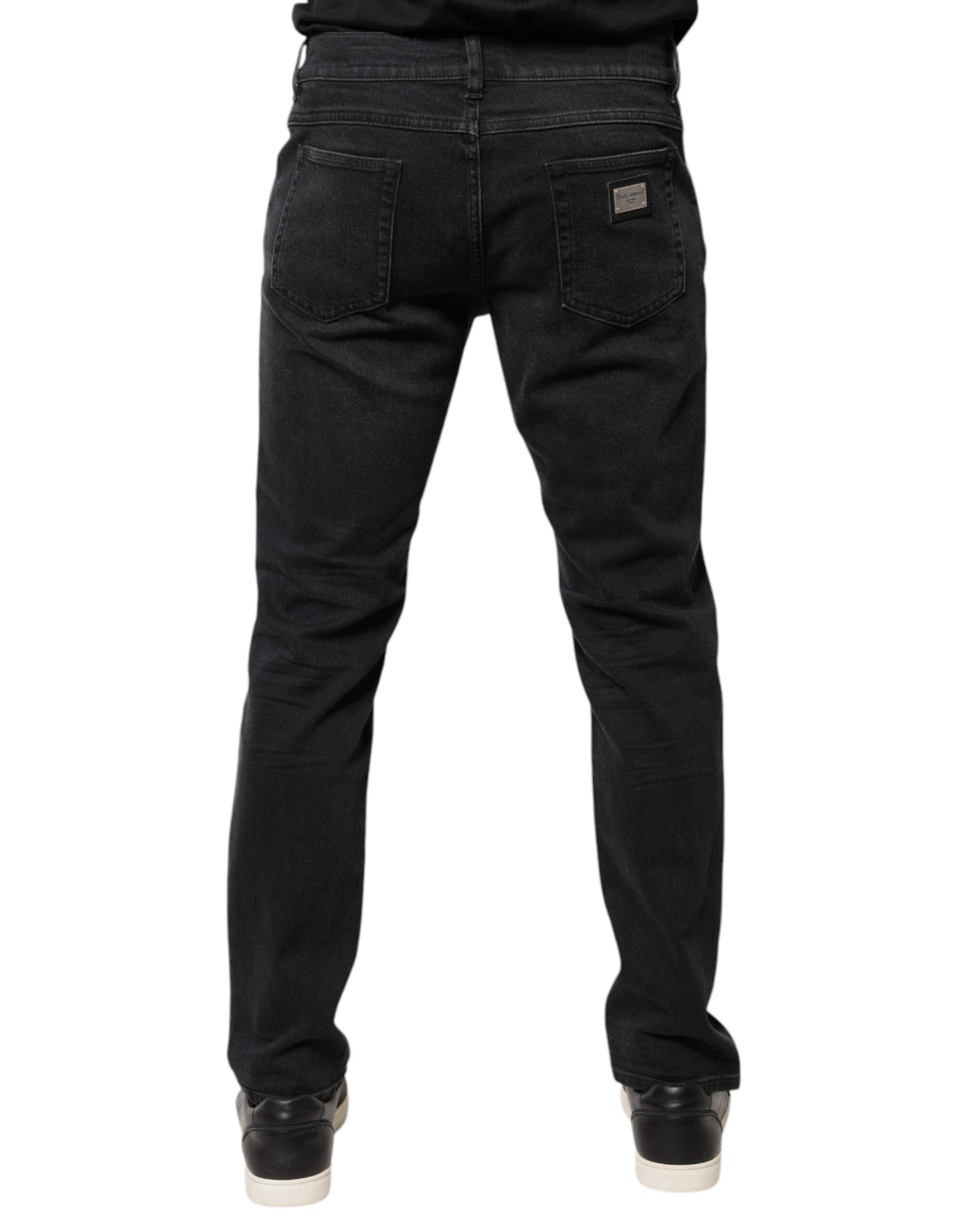 Blugi Dolce & Gabbana negri din bumbac cu placă cu logo - Blugi normali din denim