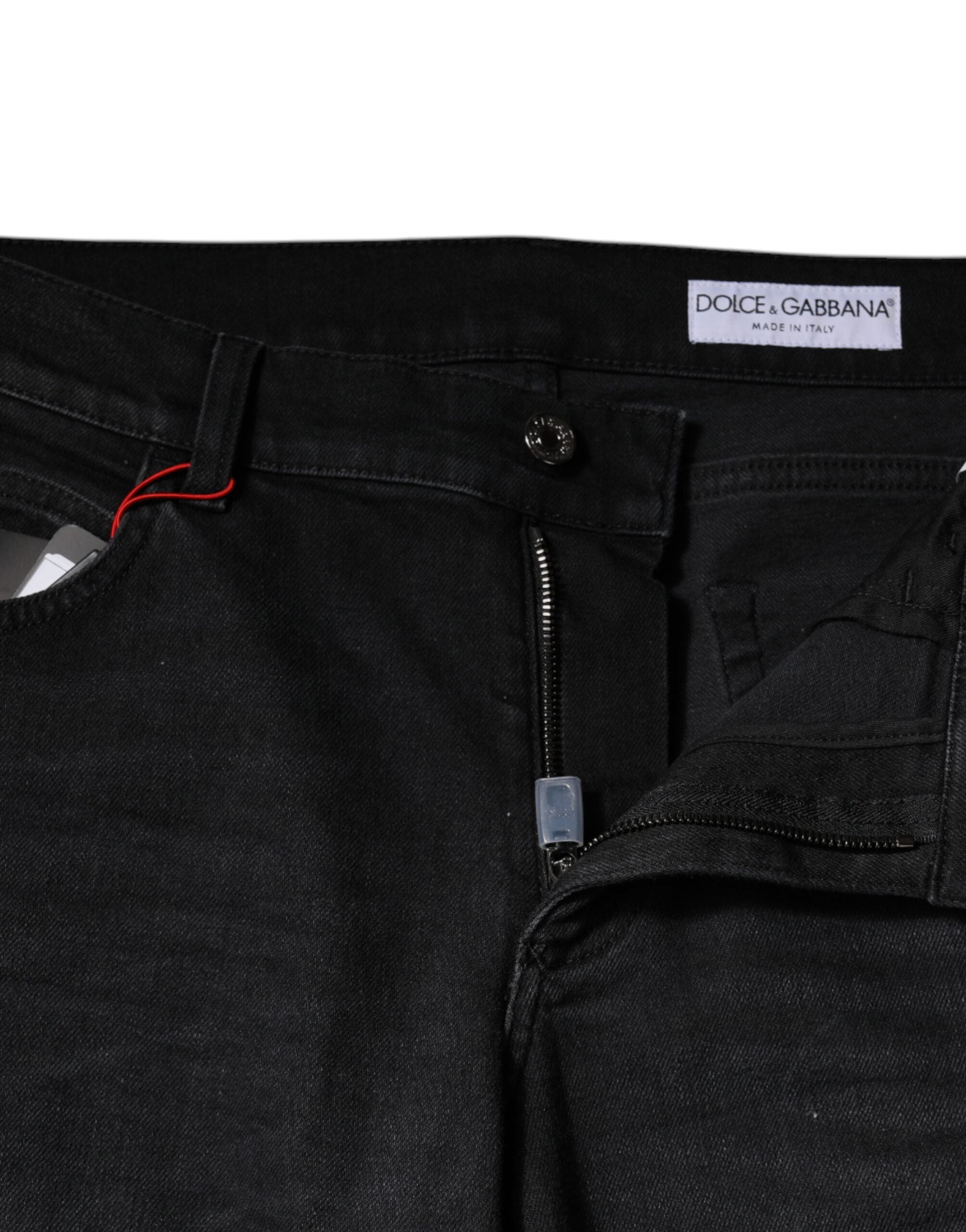 Blugi Dolce & Gabbana negri din bumbac cu placă cu logo - Blugi normali din denim