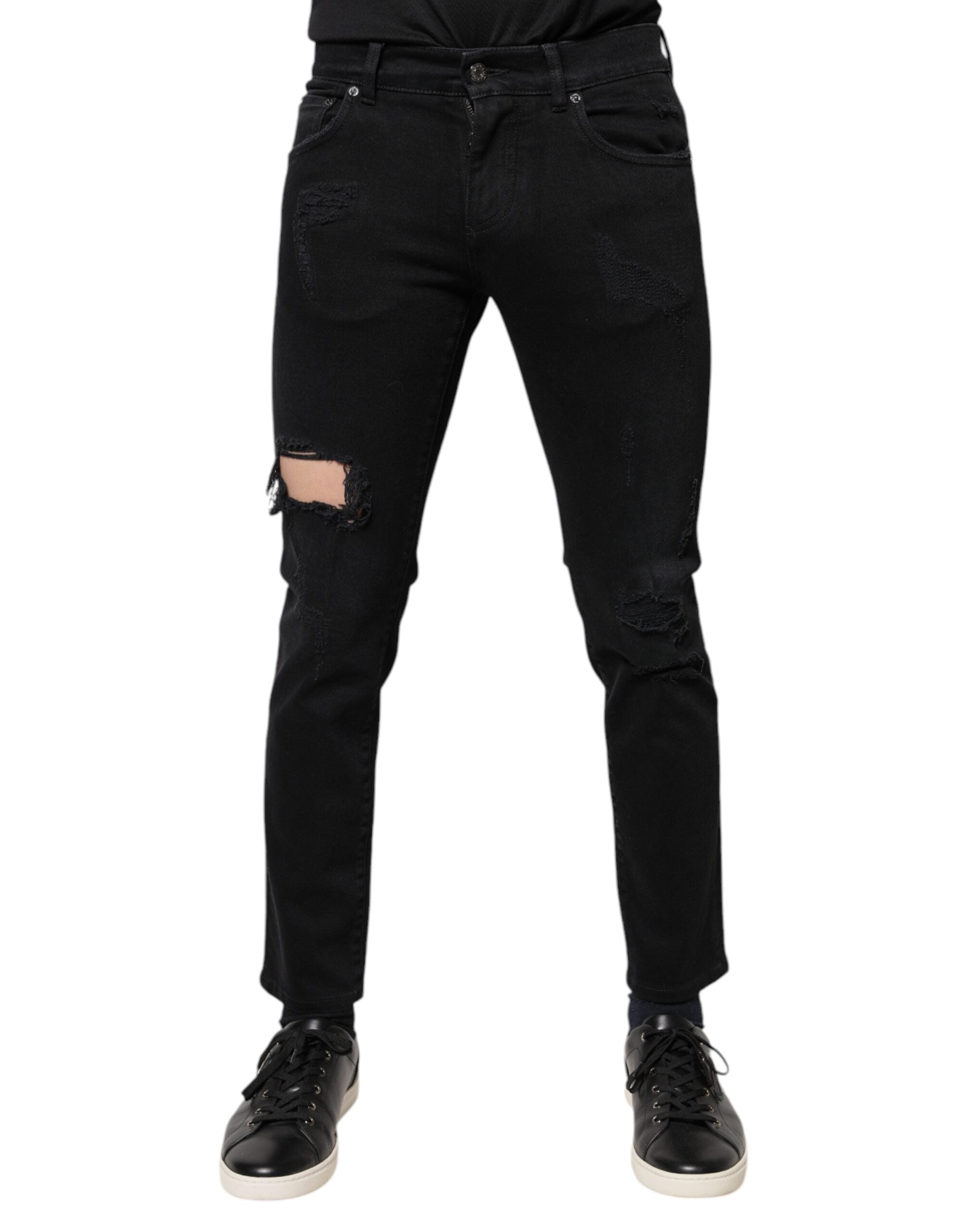 Blugi skinny Dolce & Gabbana negri din bumbac, cu logo