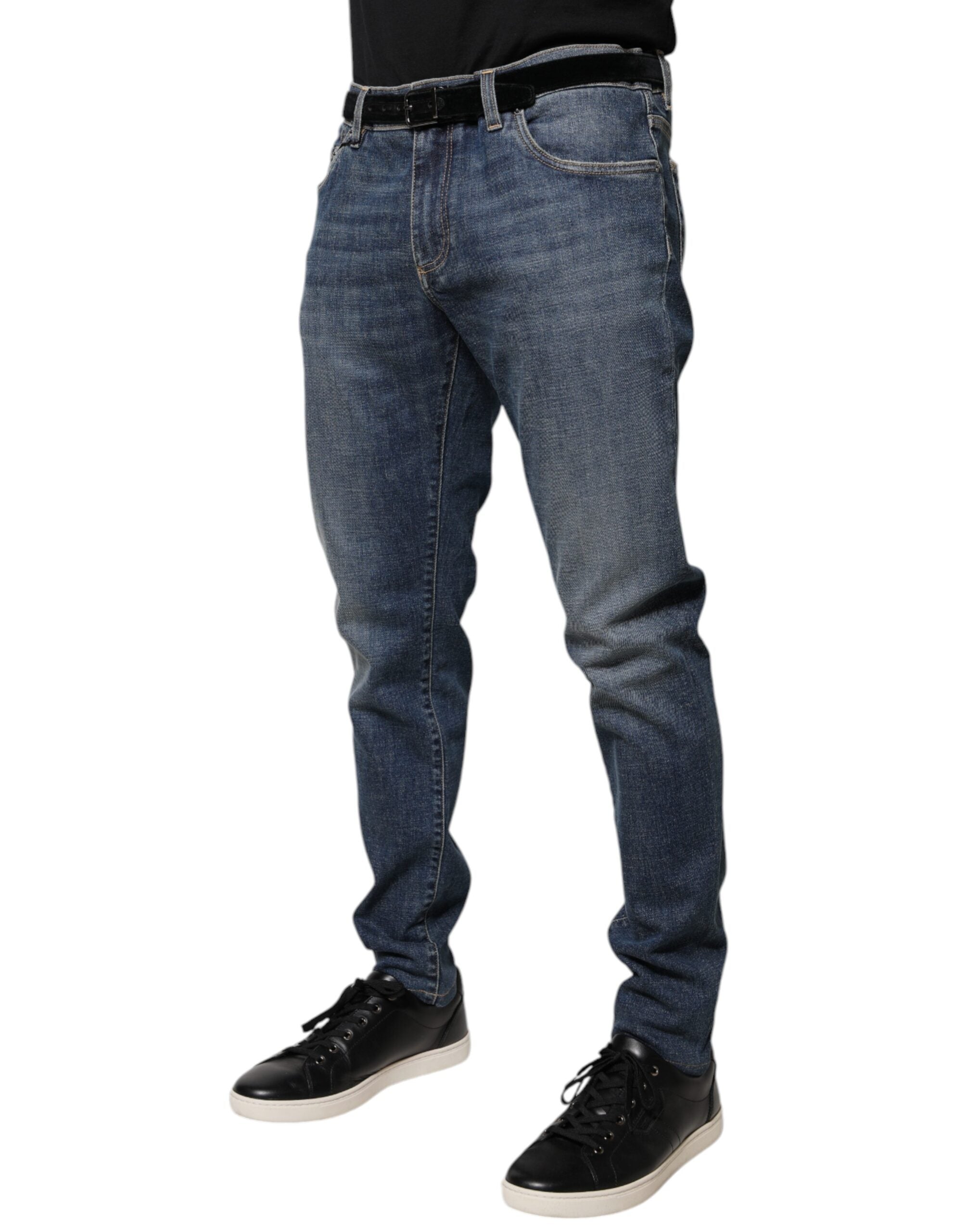 Dolce & Gabbana – Blaue Skinny-Jeans aus Baumwolle mit Logo-Schild