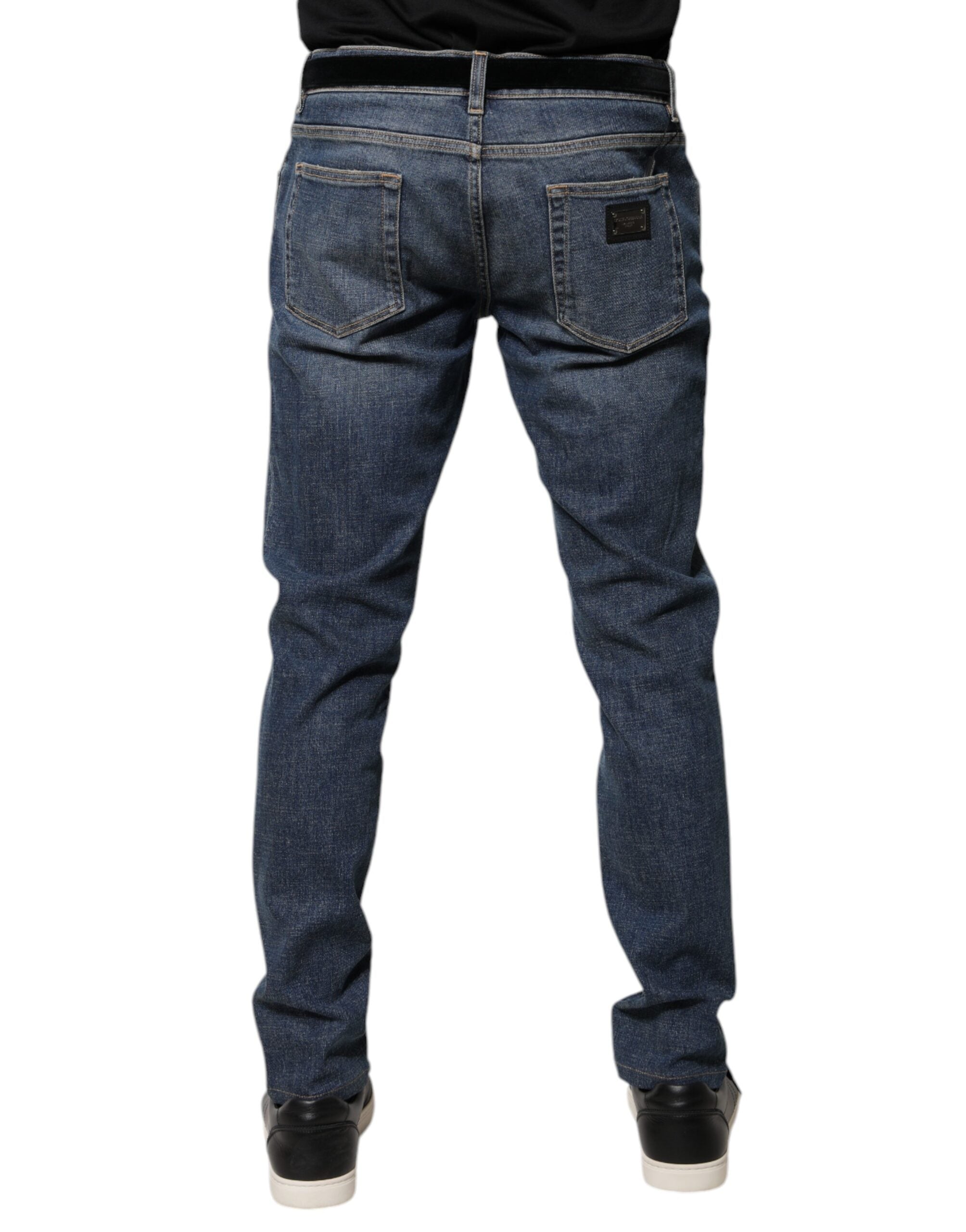 Dolce & Gabbana – Blaue Skinny-Jeans aus Baumwolle mit Logo-Schild
