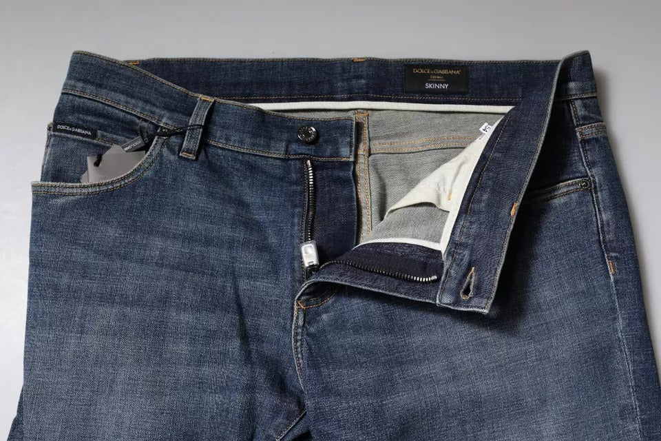 Dolce & Gabbana – Blaue Skinny-Jeans aus Baumwolle mit Logo-Schild
