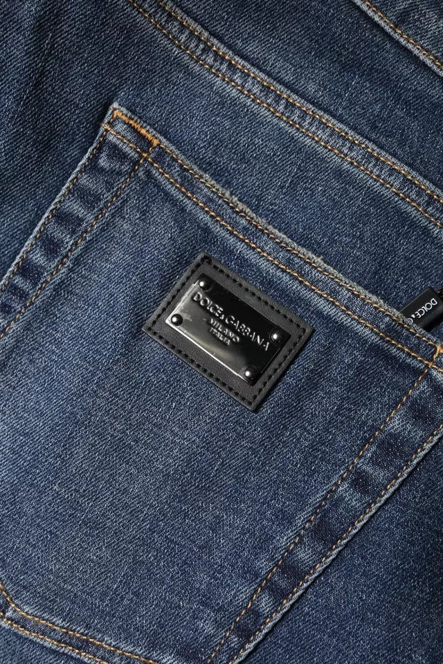 Dolce & Gabbana – Blaue Skinny-Jeans aus Baumwolle mit Logo-Schild