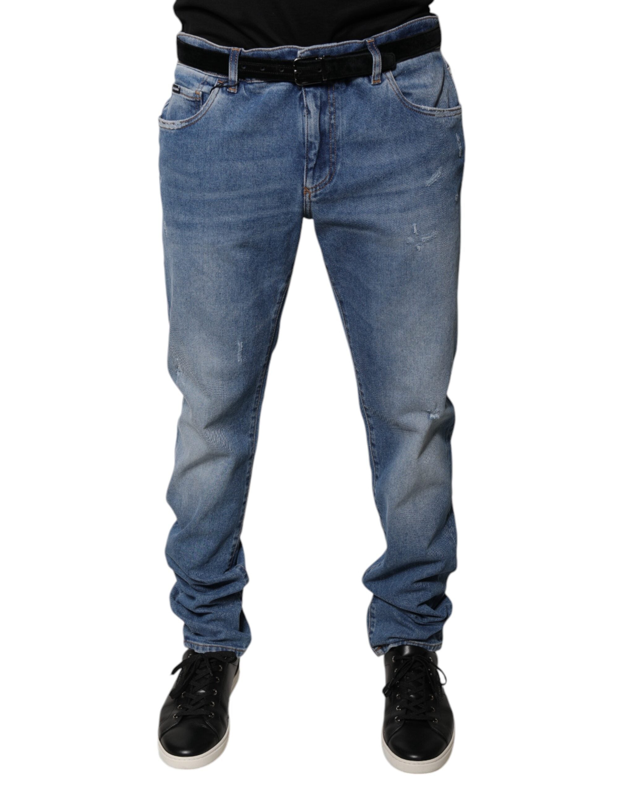Blugi skinny din denim pentru bărbați, albastru deschis, din bumbac, Dolce & Gabbana