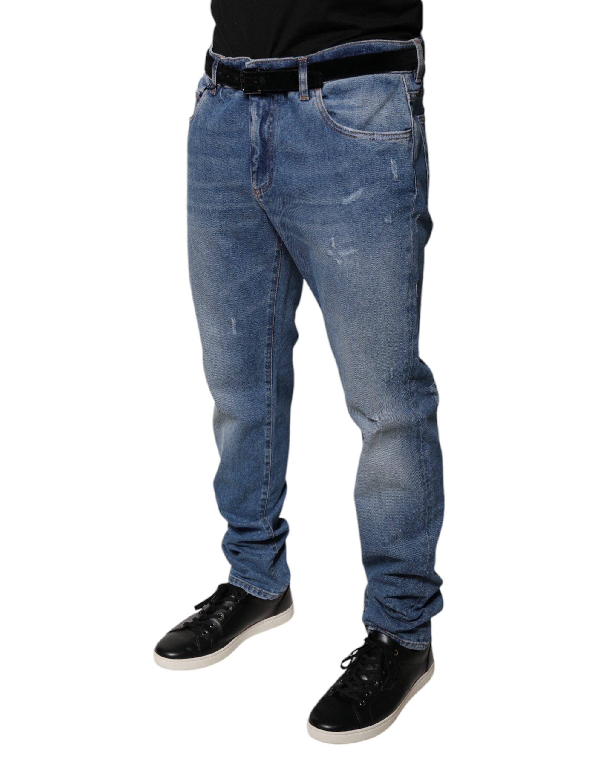 Blugi skinny din denim pentru bărbați, albastru deschis, din bumbac, Dolce & Gabbana