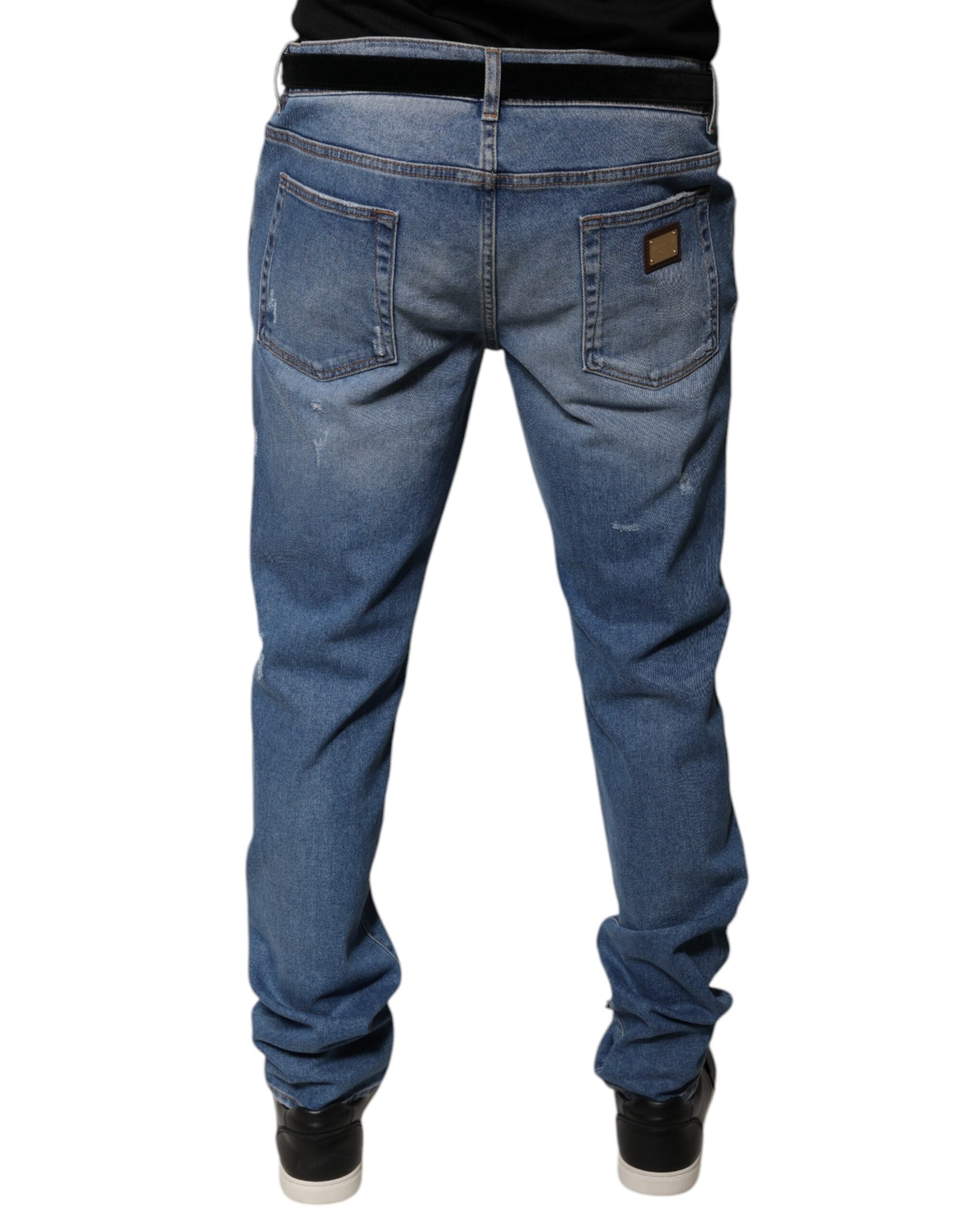 Blugi skinny din denim pentru bărbați, albastru deschis, din bumbac, Dolce & Gabbana