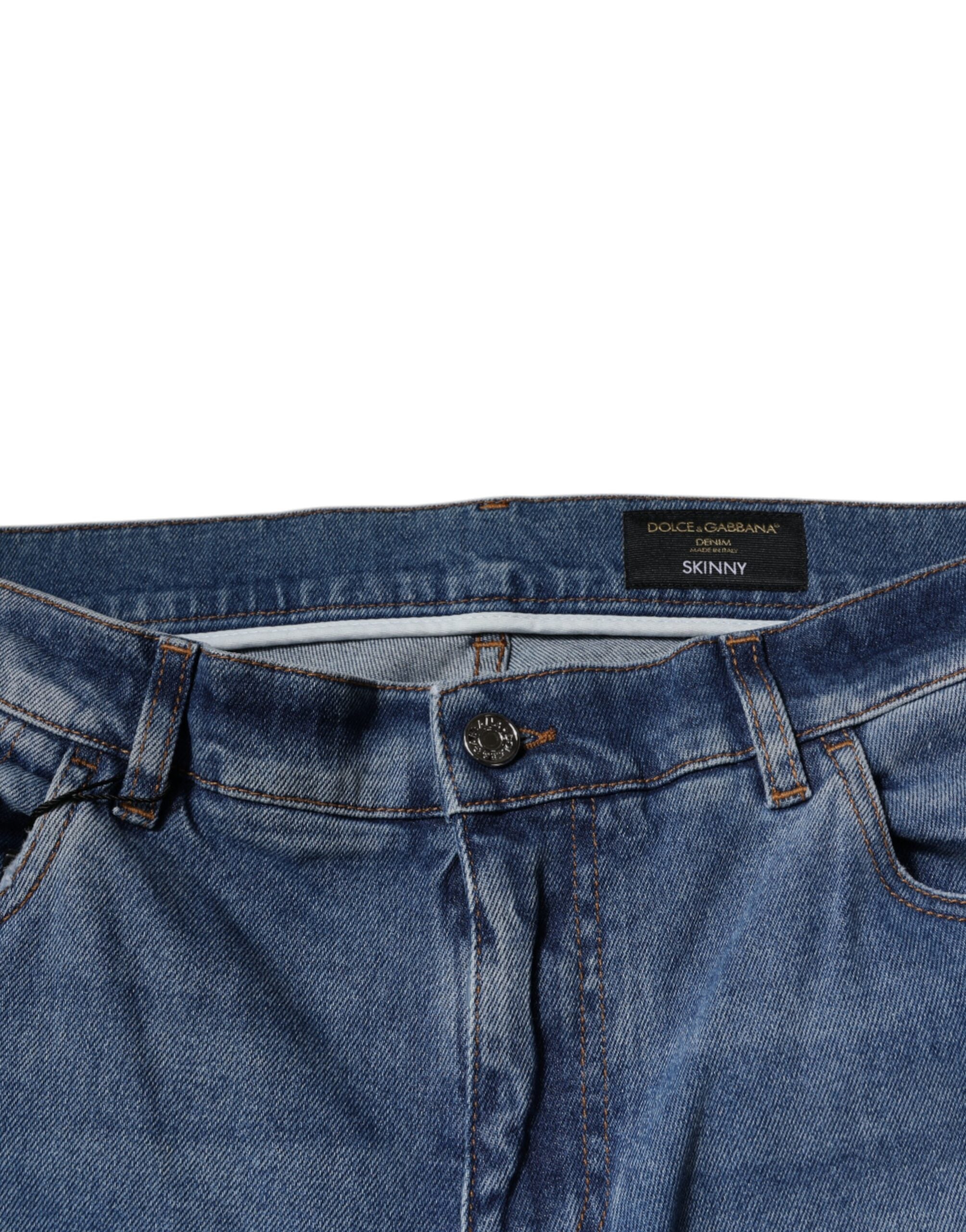 Blugi skinny din denim pentru bărbați, albastru deschis, din bumbac, Dolce & Gabbana
