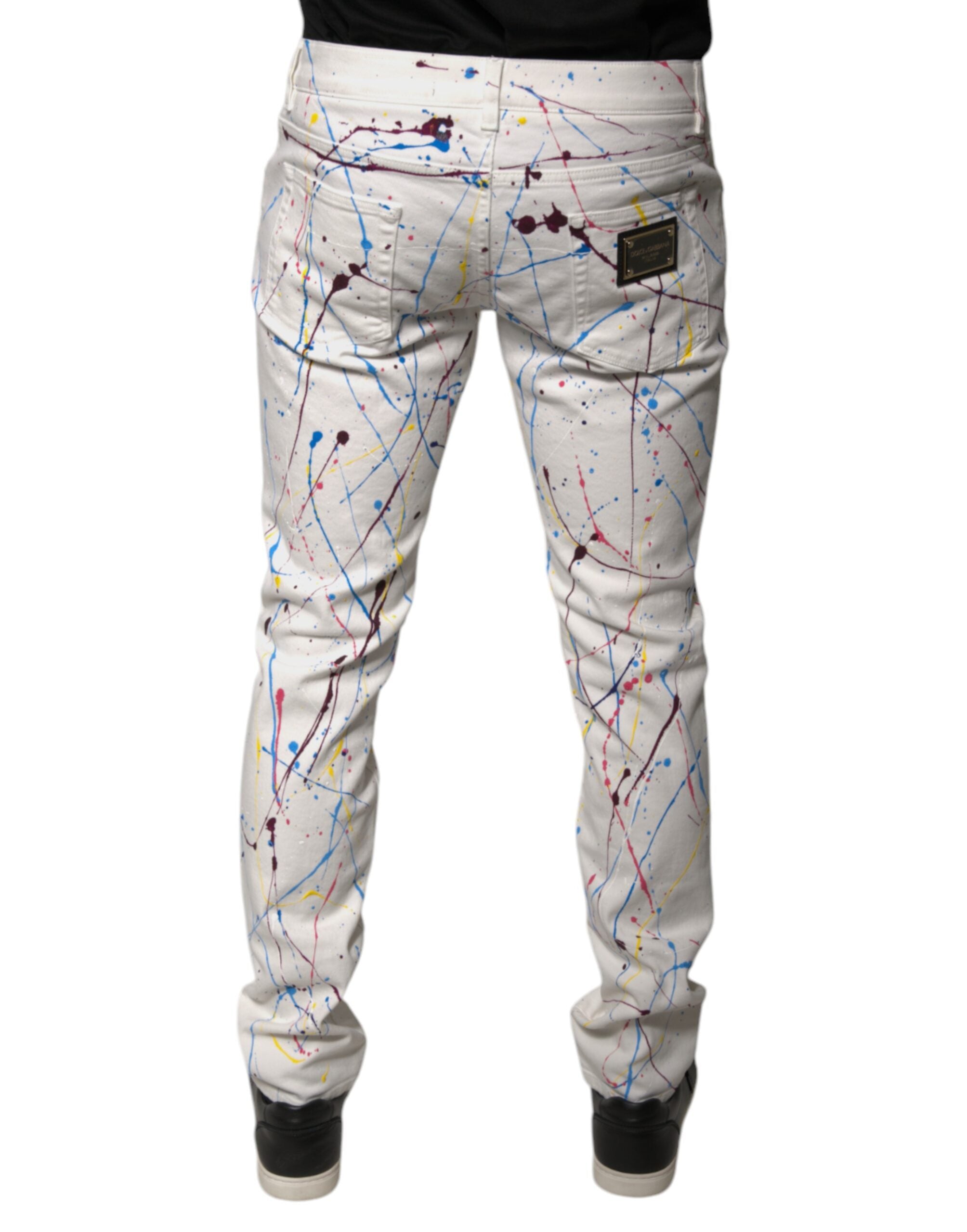 Dolce & Gabbana – Weiße Skinny-Jeans mit Farbspritzer-Print