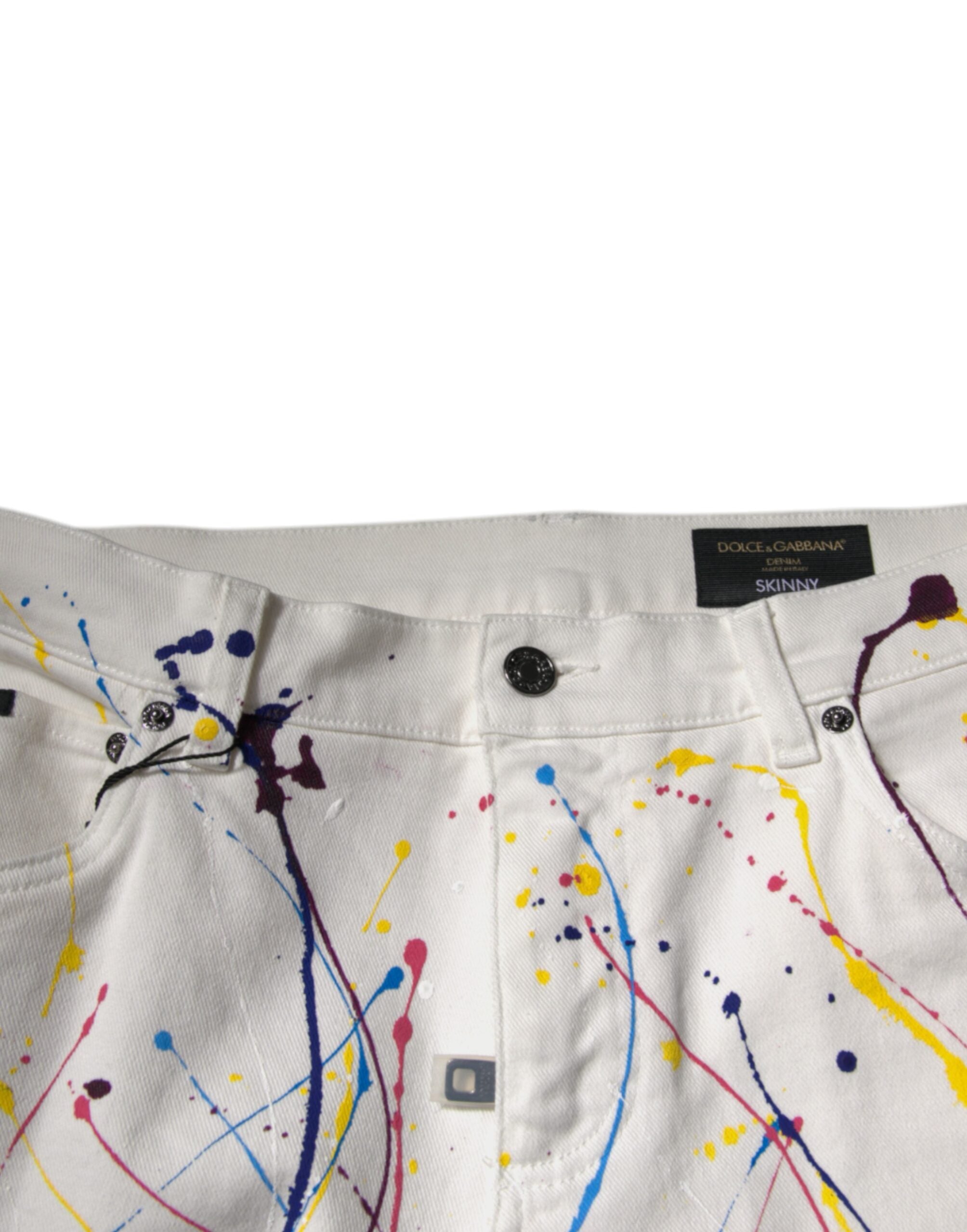 Dolce & Gabbana – Weiße Skinny-Jeans mit Farbspritzer-Print