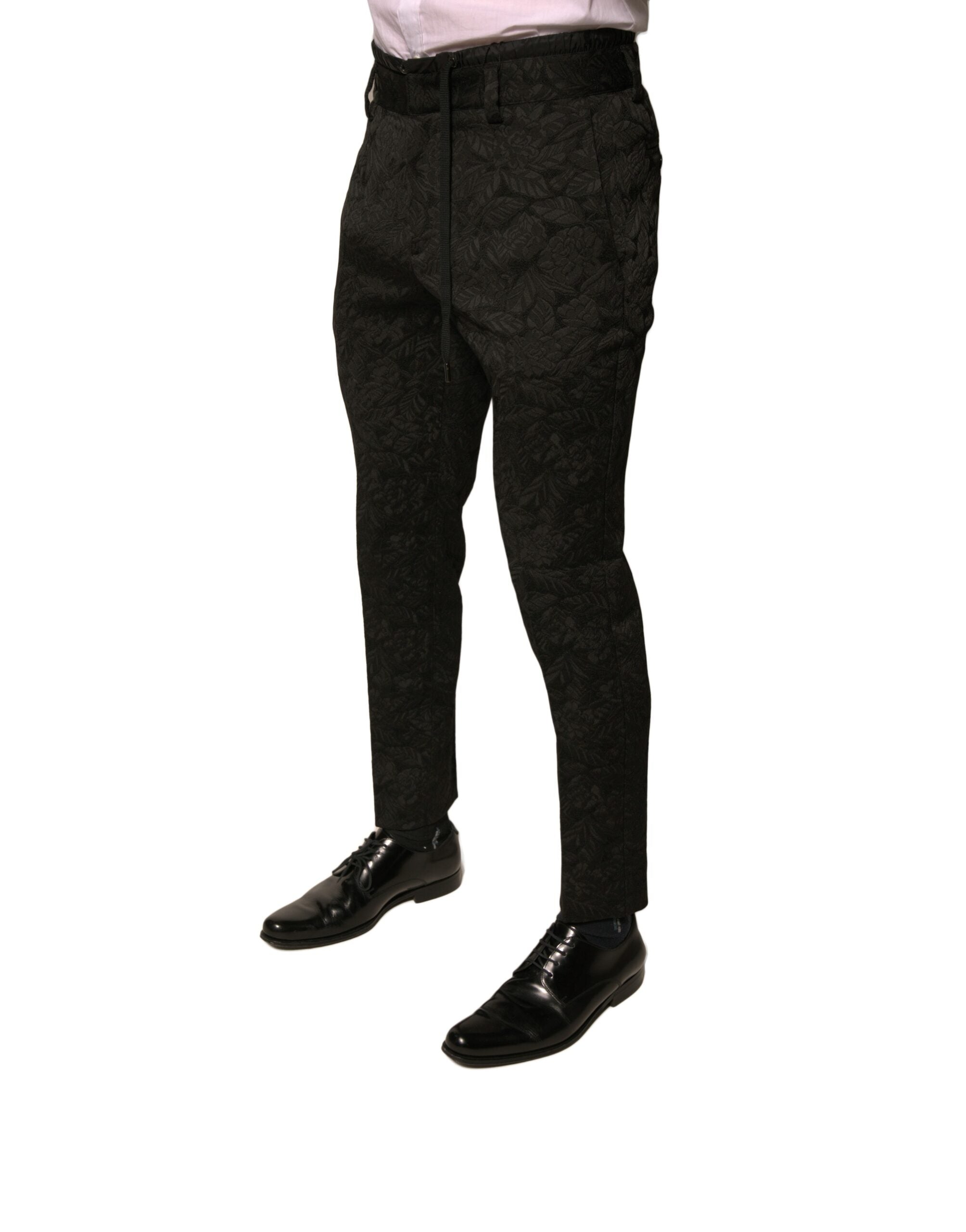 Dolce & Gabbana Schwarze, schmale Anzughose aus Polyester mit Brokatmuster für Herren