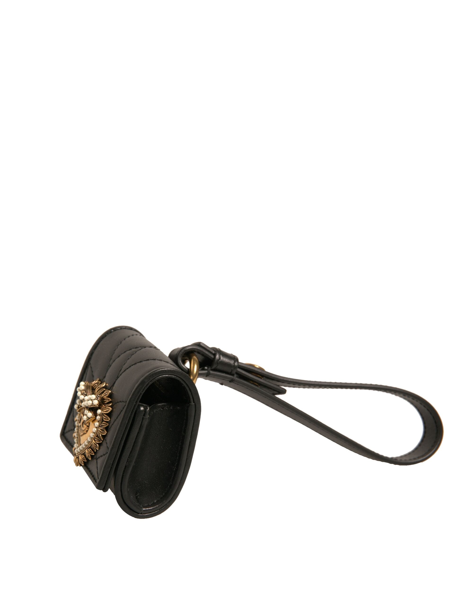 Husă Dolce & Gabbana din piele neagră Devotion Heart Strap pentru Airpods