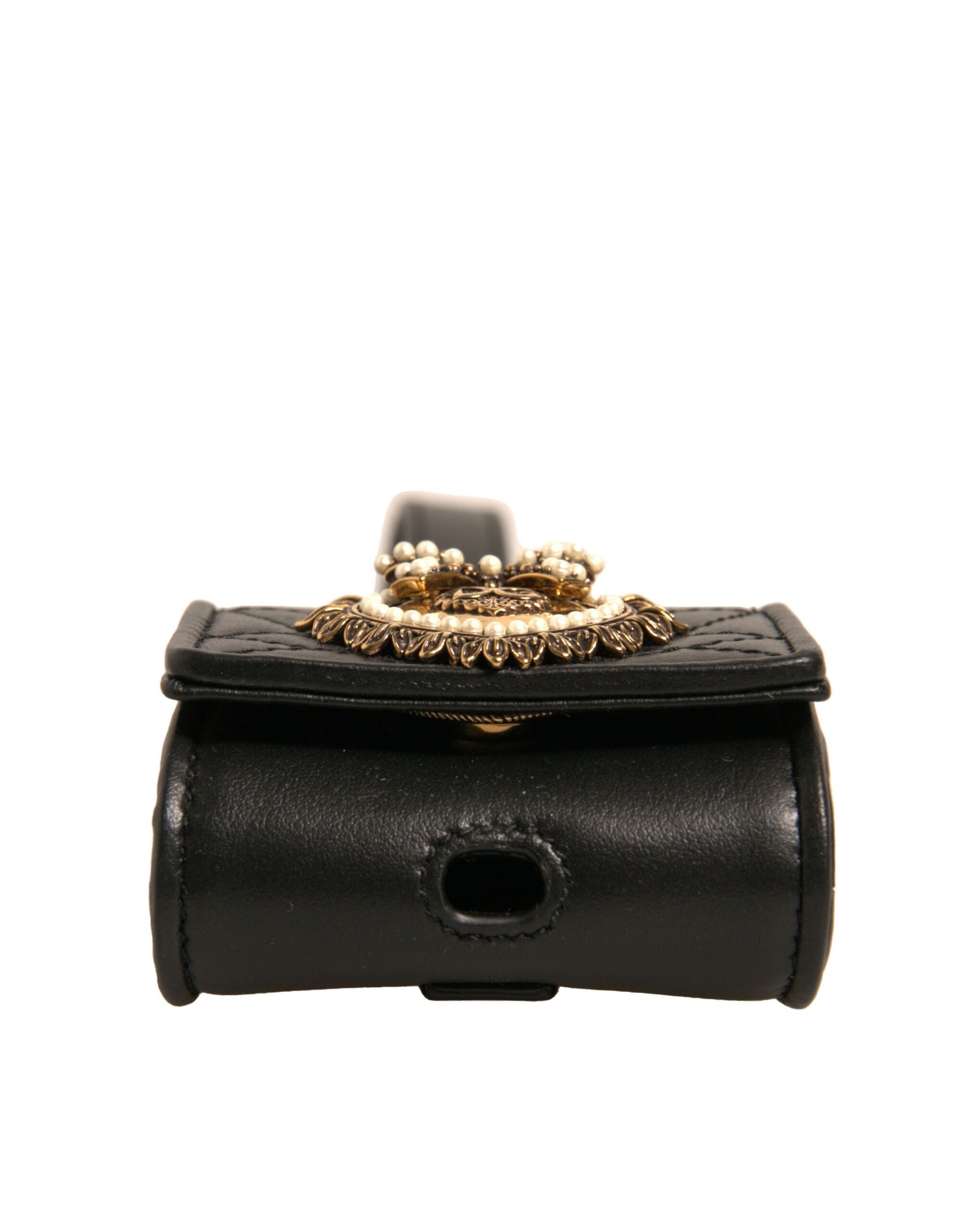 Husă Dolce & Gabbana din piele neagră Devotion Heart Strap pentru Airpods