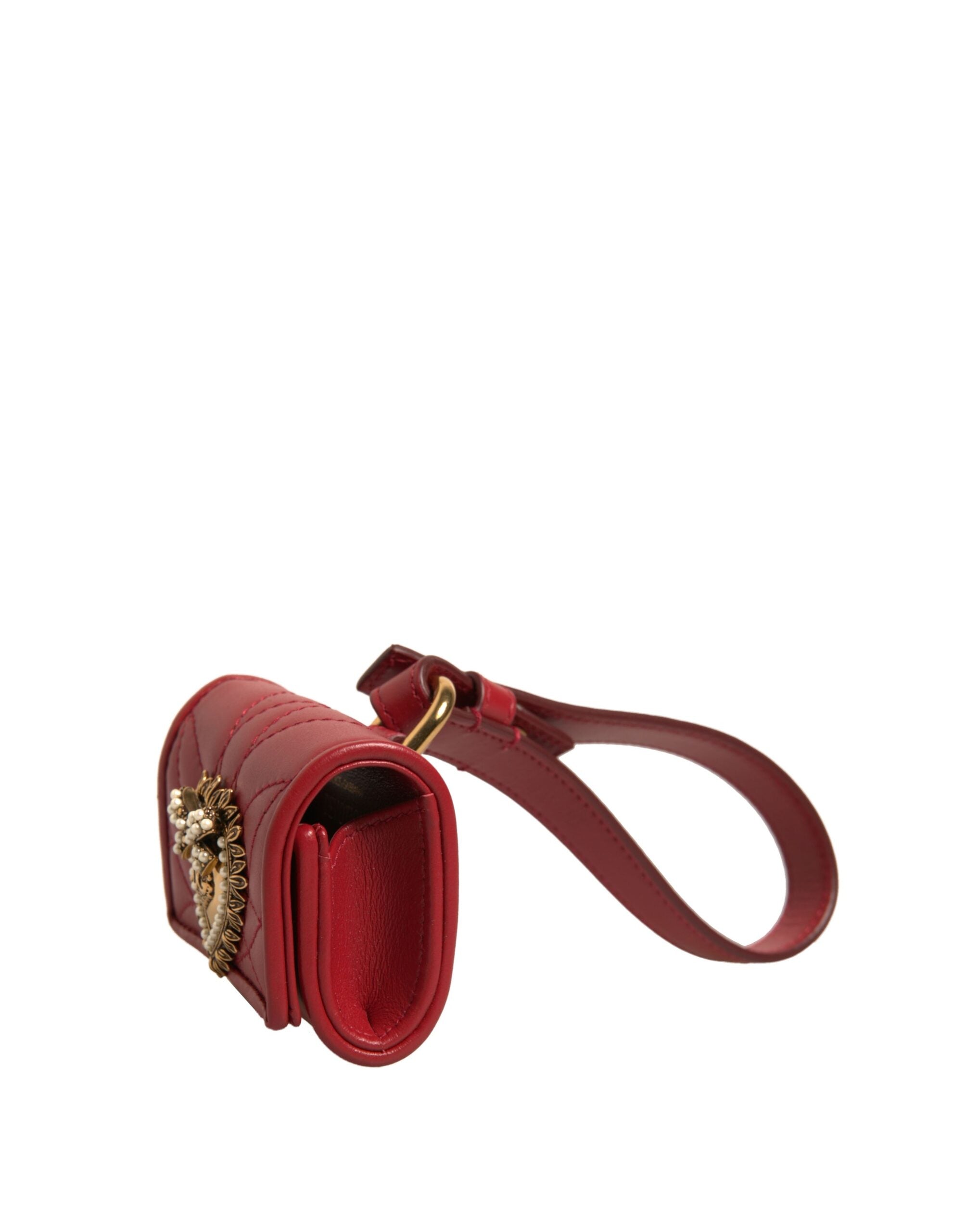 Husă Dolce & Gabbana din piele neagră Devotion Heart Strap pentru Airpods