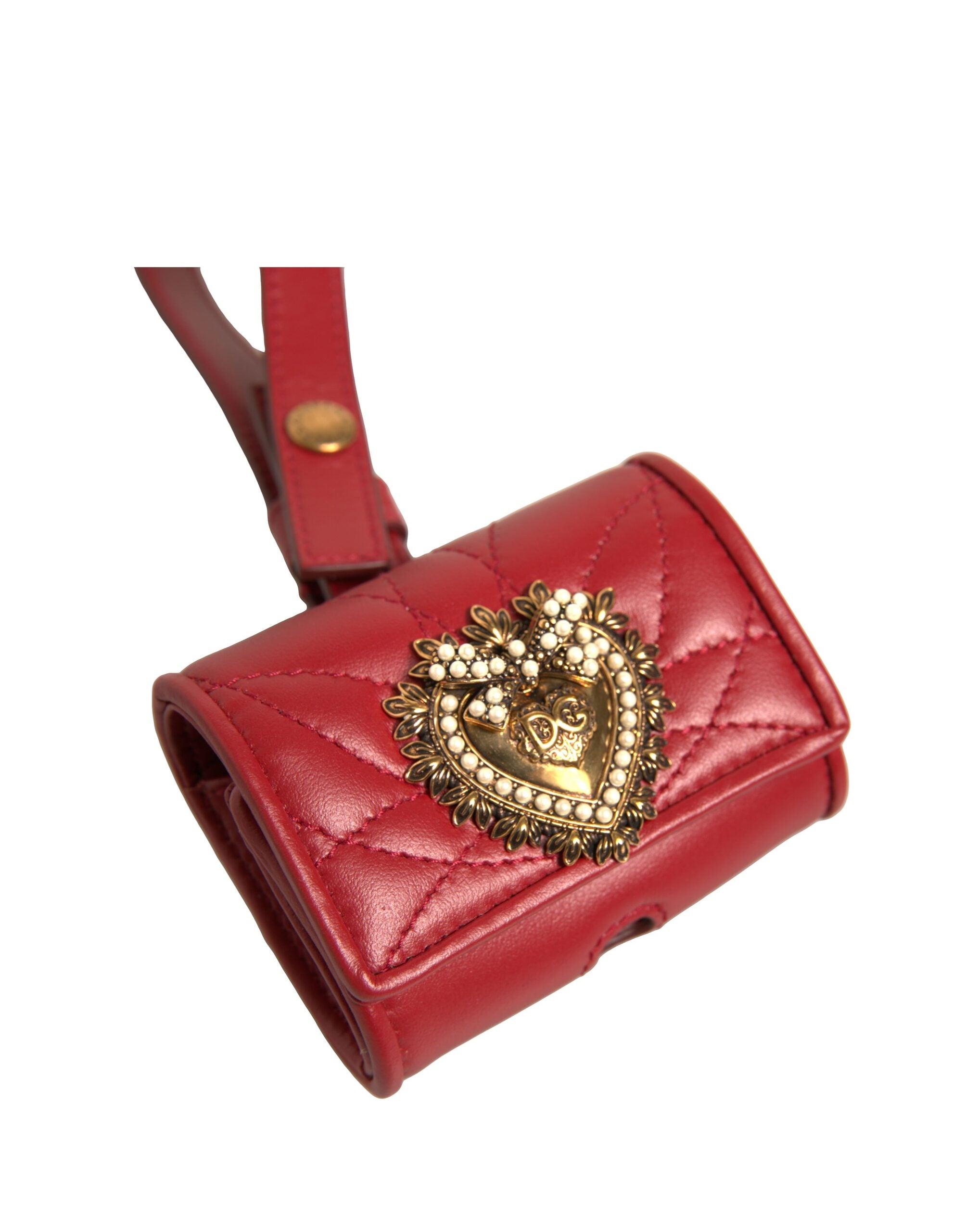 Husă Dolce & Gabbana din piele neagră Devotion Heart Strap pentru Airpods