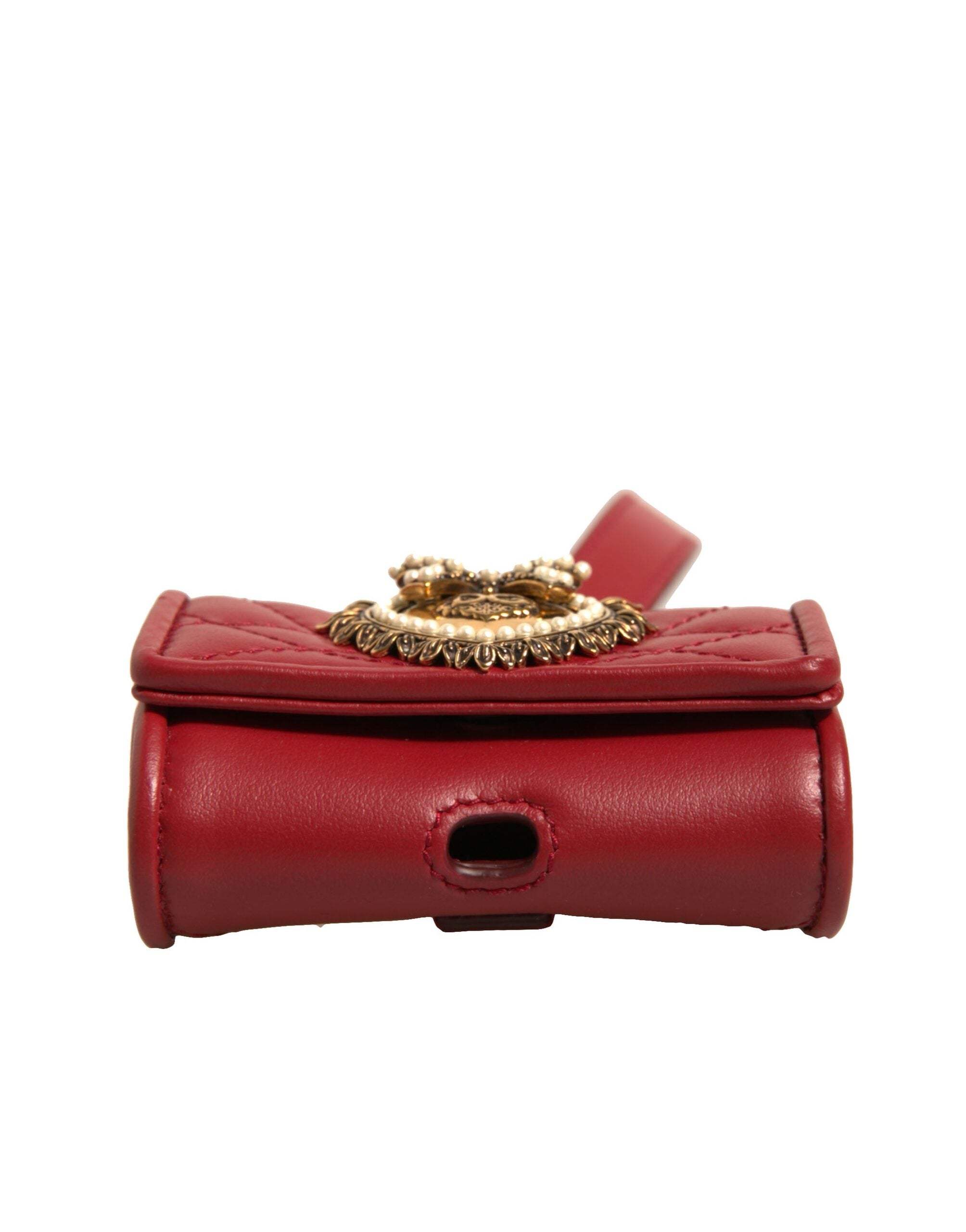 Husă Dolce & Gabbana din piele neagră Devotion Heart Strap pentru Airpods