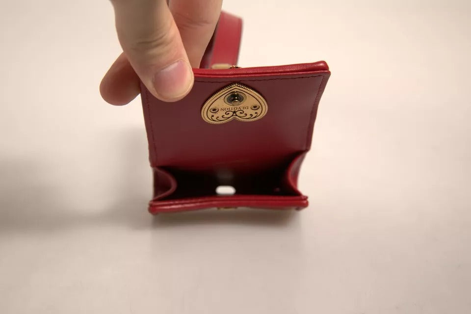 Husă Dolce & Gabbana din piele neagră Devotion Heart Strap pentru Airpods