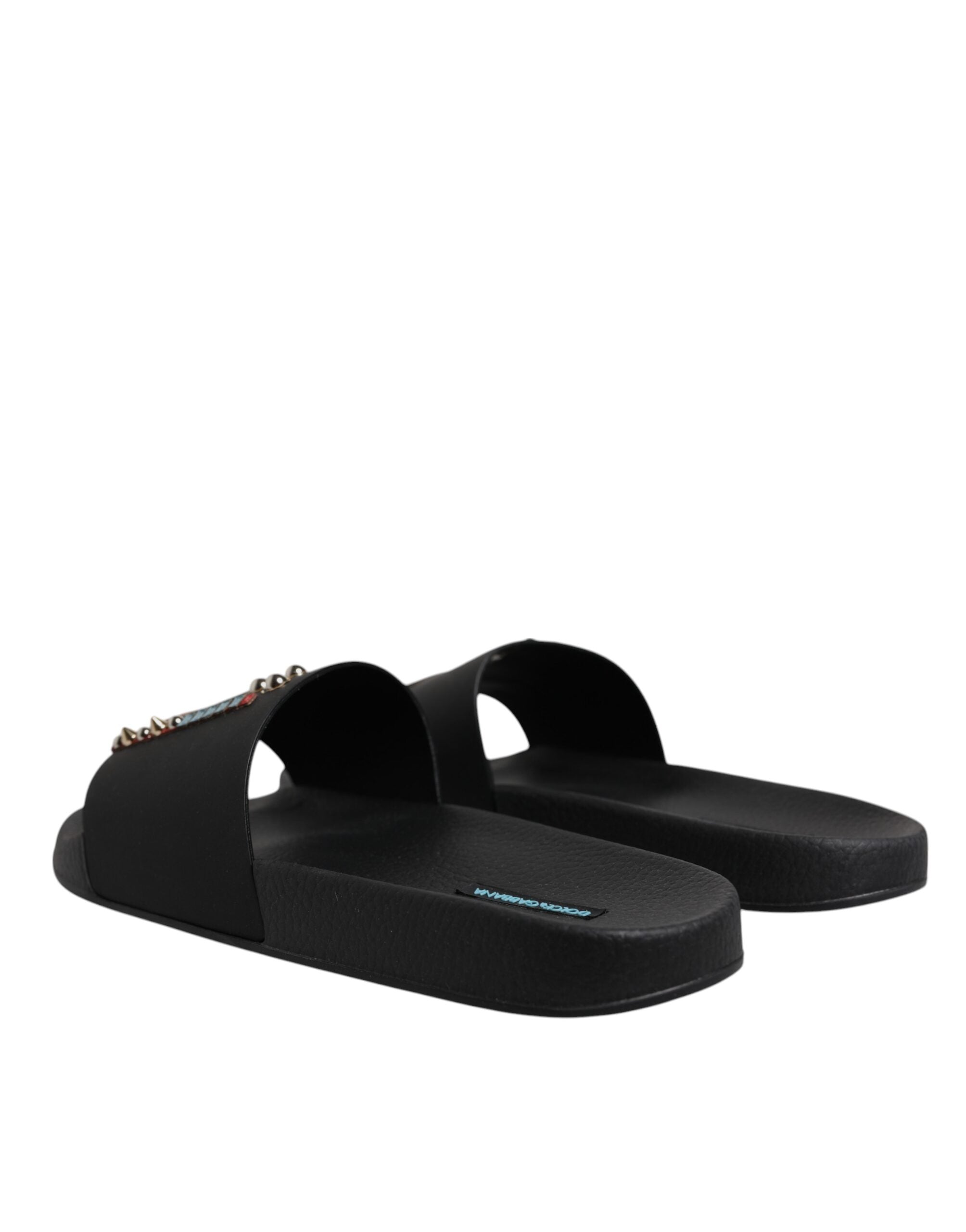 Dolce & Gabbana Schwarze Taucher Leder Flats Slides Sandalen Strandschuhe