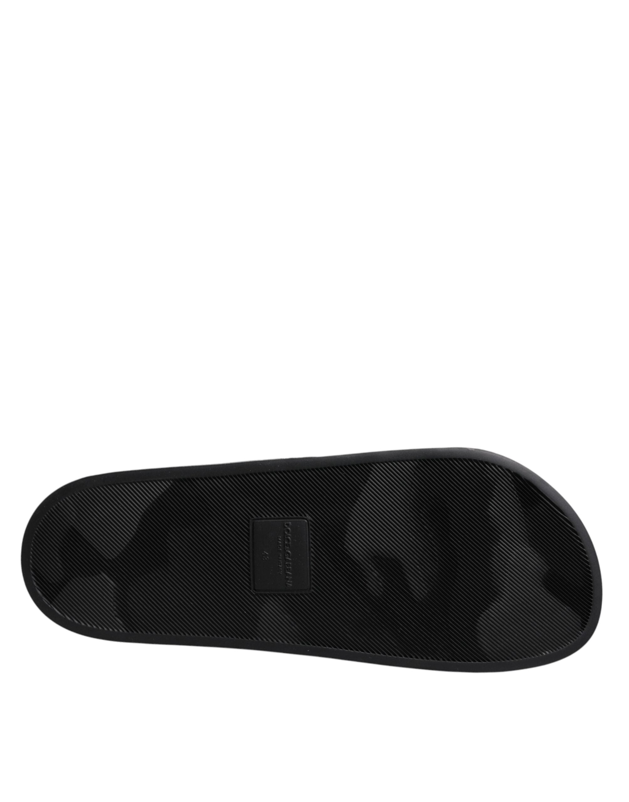 Dolce & Gabbana Schwarze Taucher Leder Flats Slides Sandalen Strandschuhe