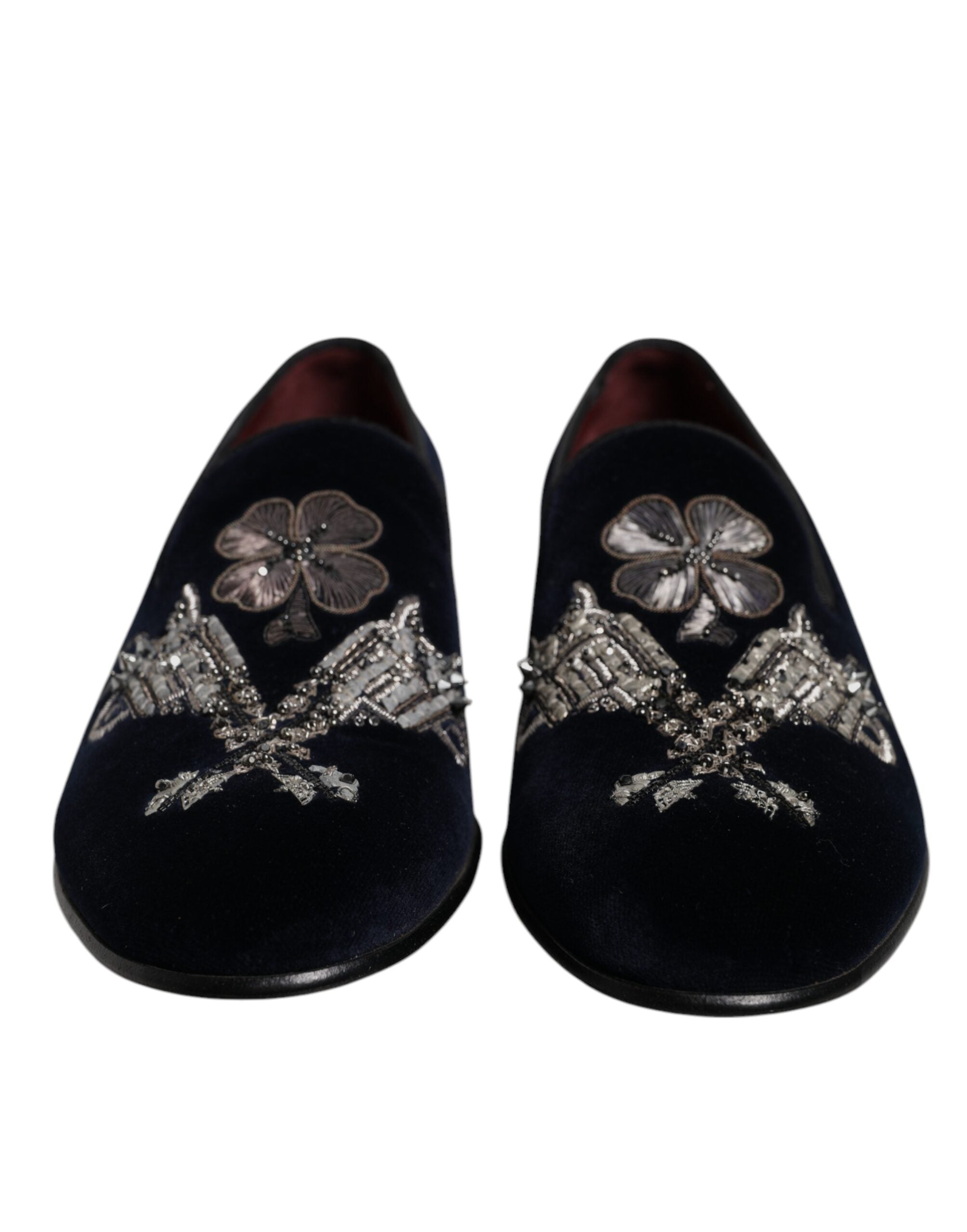 Mocasini Dolce & Gabbana negri din catifea cu imprimeu floral Gun - Pantofi eleganti