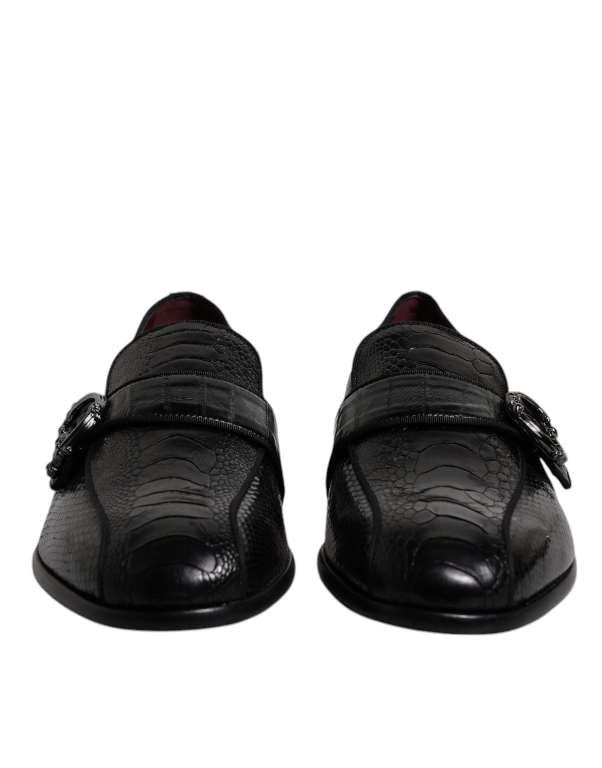 Mocasini Dolce & Gabbana negri din piele exotică cu logo DG și pantofi eleganți formali