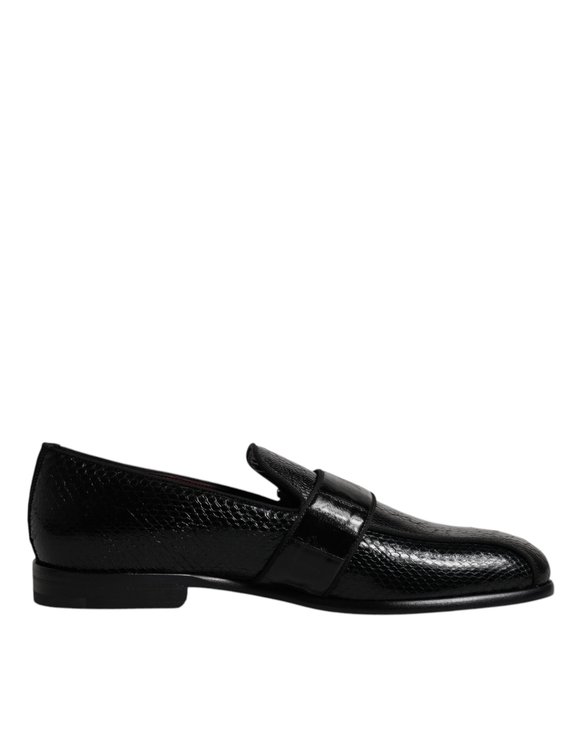Mocasini Dolce & Gabbana negri din piele exotică cu logo DG și pantofi eleganți formali