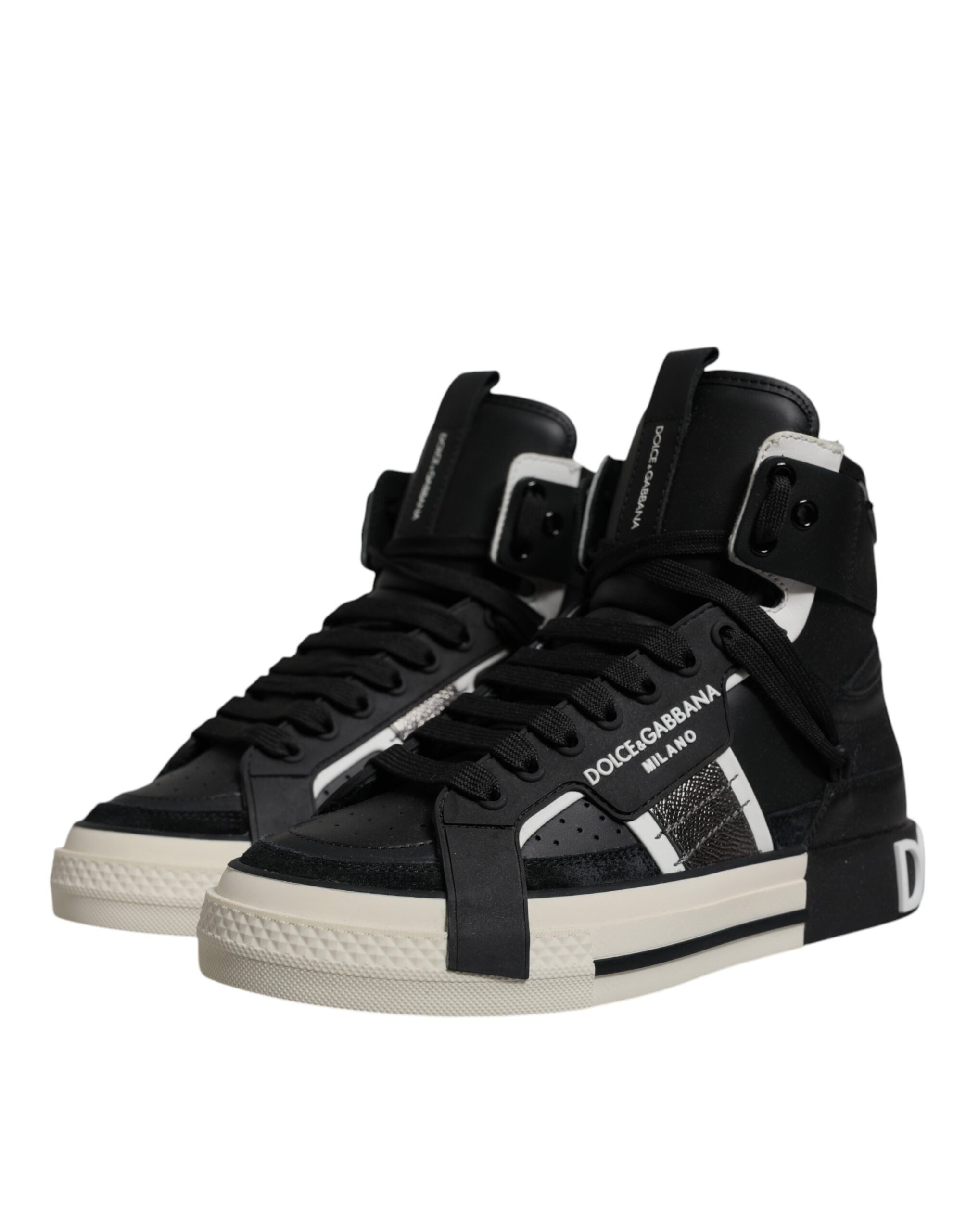 Dolce & Gabbana – Hohe Sneaker aus schwarzem und silbernem Leder