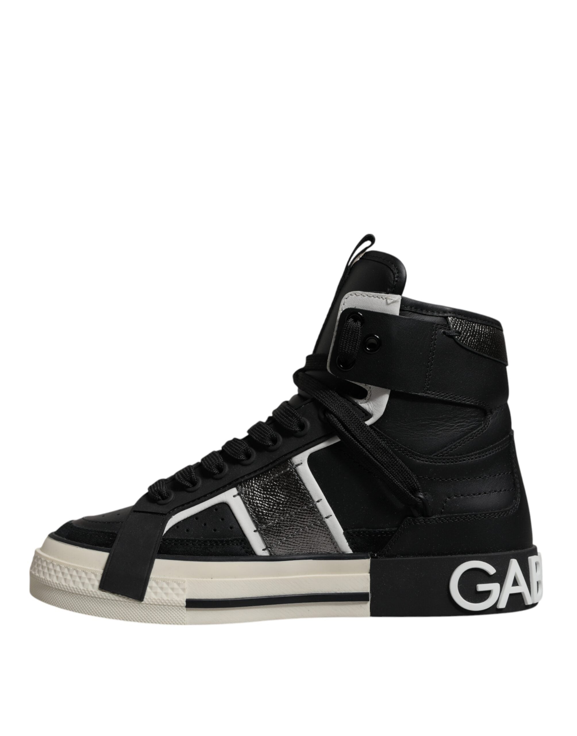 Dolce & Gabbana – Hohe Sneaker aus schwarzem und silbernem Leder