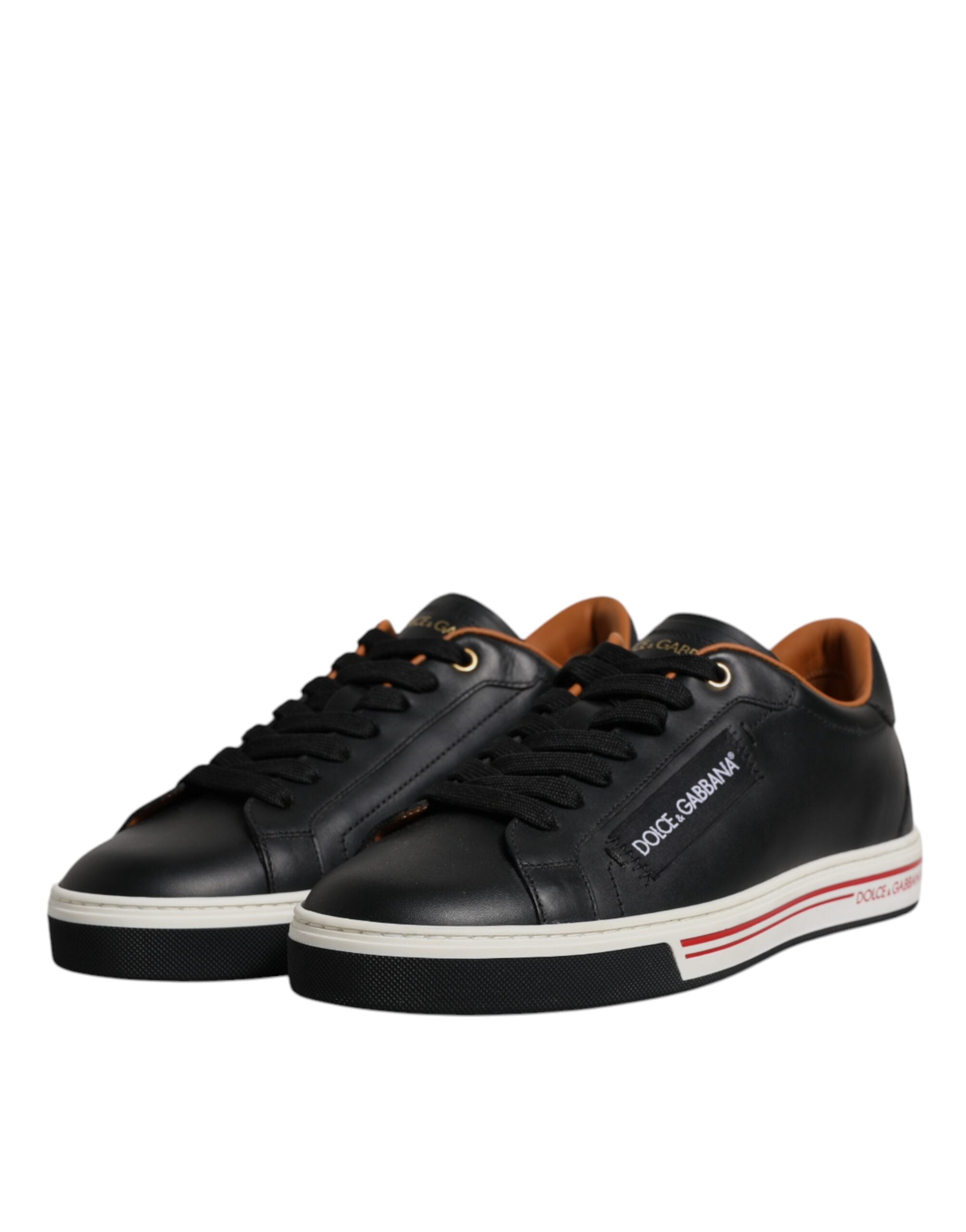 Dolce & Gabbana Schwarze Leder Low Top Herren Sneakers Schuhe