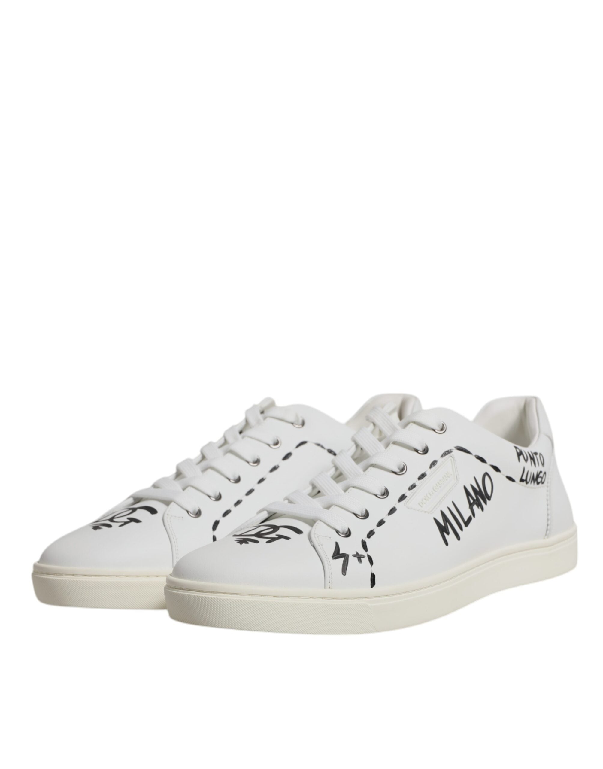 Dolce & Gabbana Weiße Milano-Sneakers aus Leder mit niedrigem Schaft