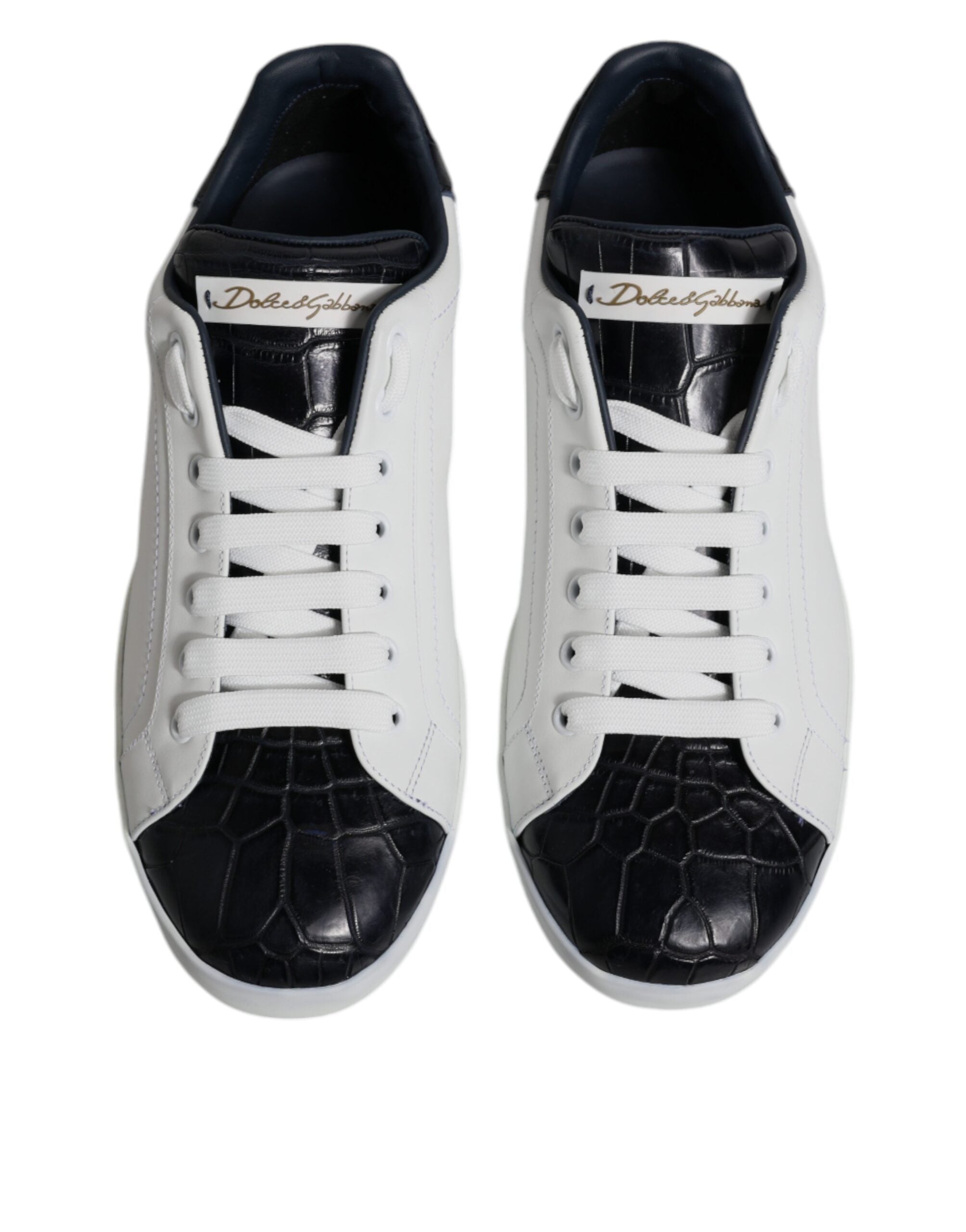 Dolce & Gabbana Weiß Schwarz Leder Portofino Sneakers Schuhe