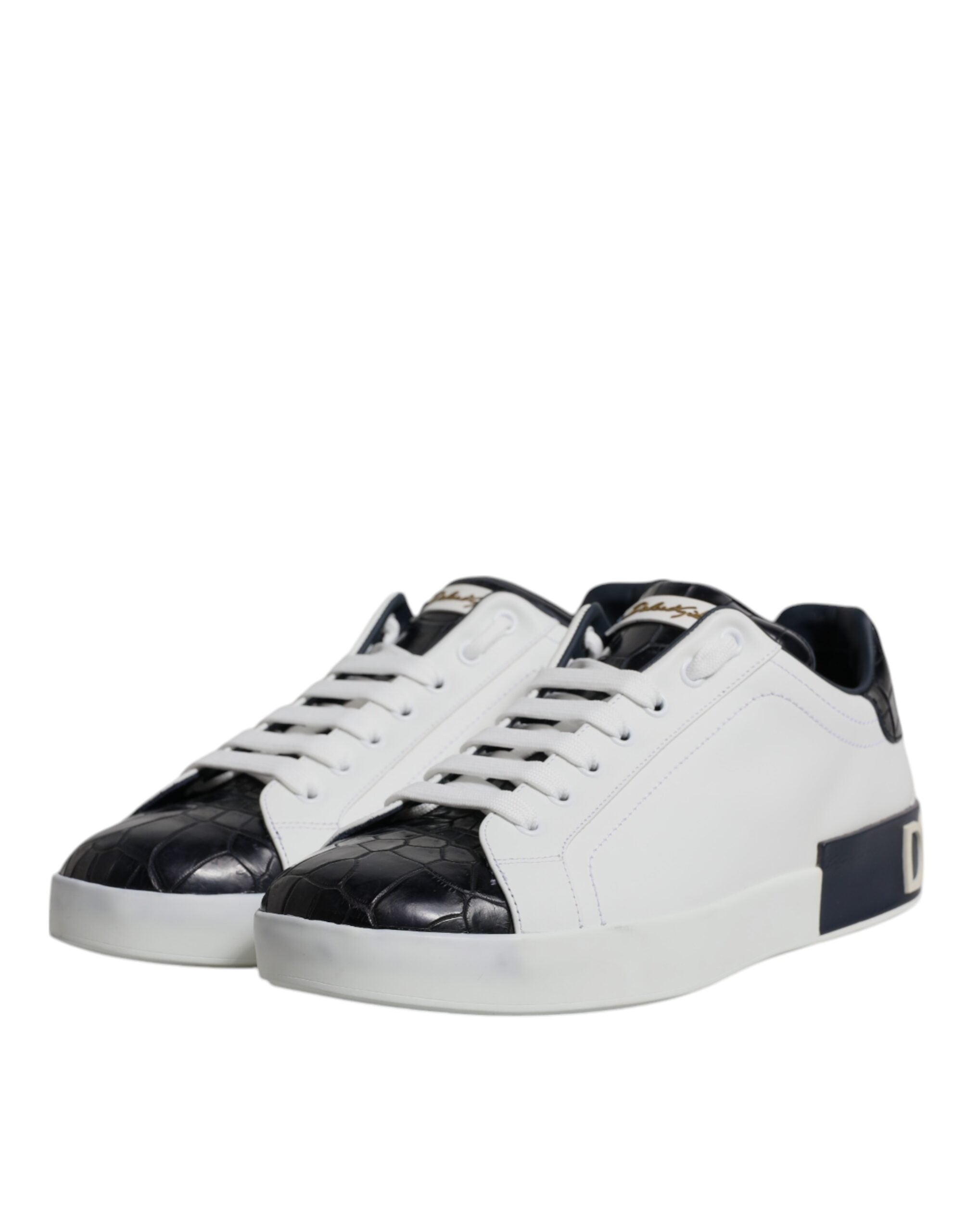 Dolce & Gabbana Weiß Schwarz Leder Portofino Sneakers Schuhe