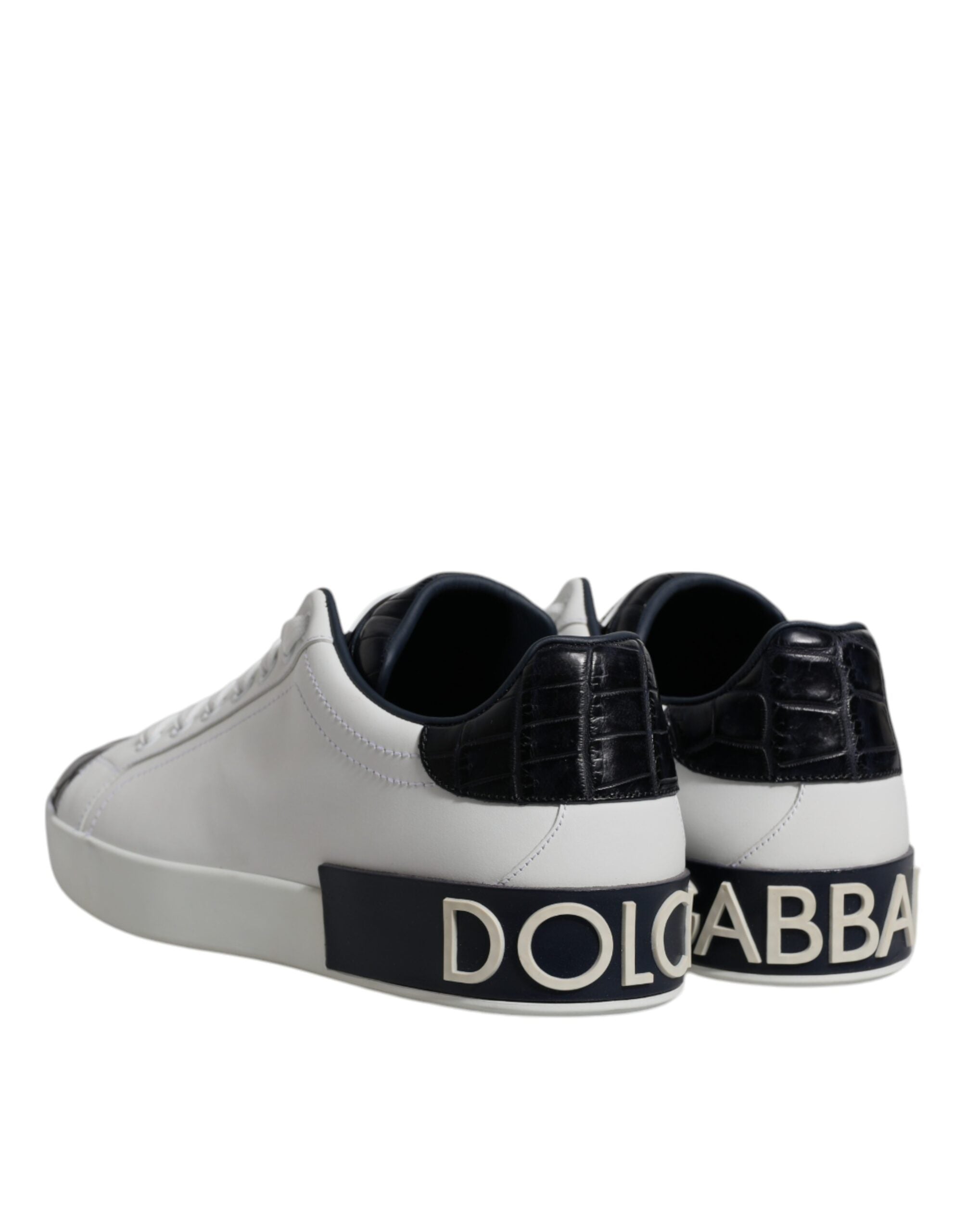 Dolce & Gabbana Weiß Schwarz Leder Portofino Sneakers Schuhe