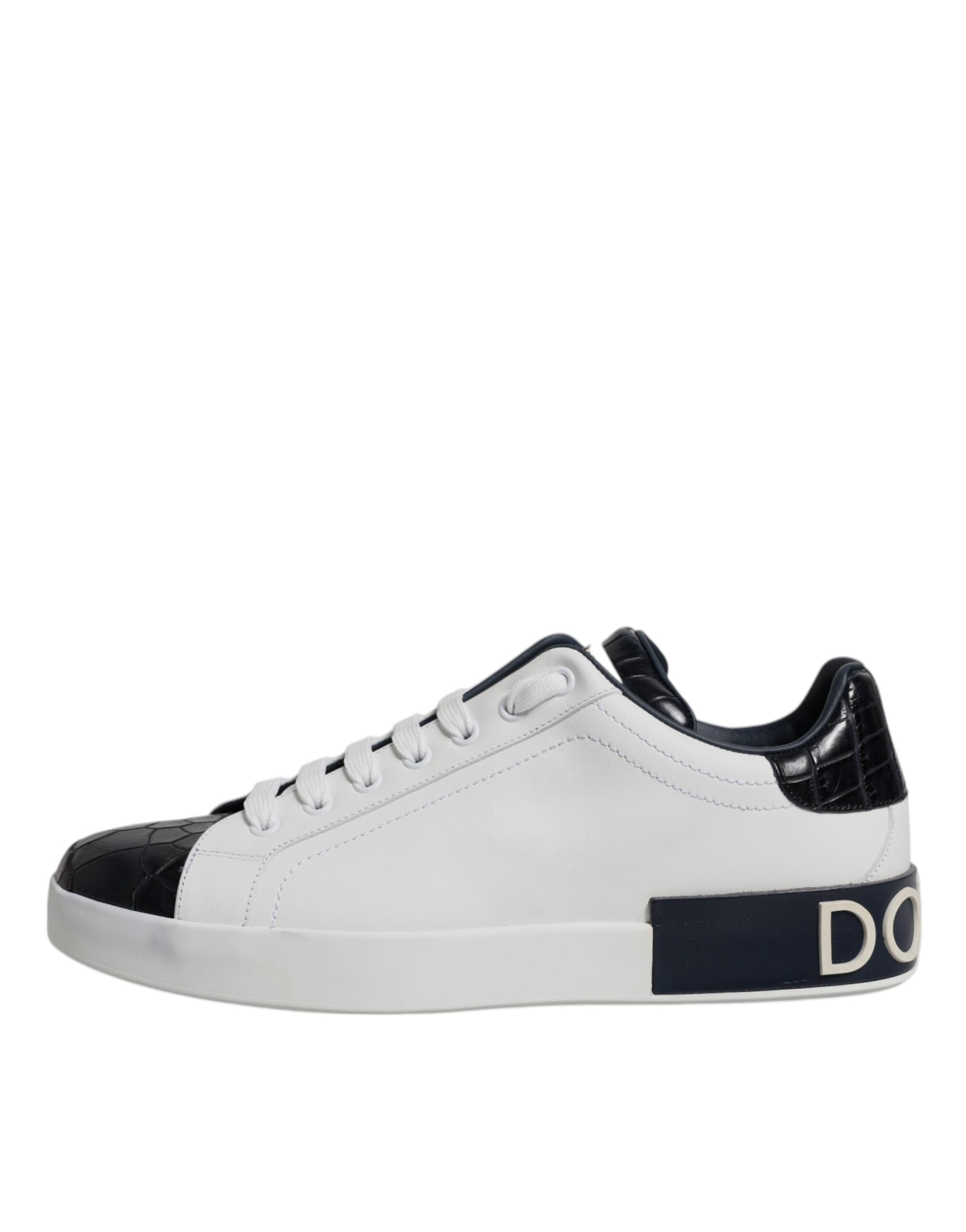 Dolce & Gabbana Weiß Schwarz Leder Portofino Sneakers Schuhe