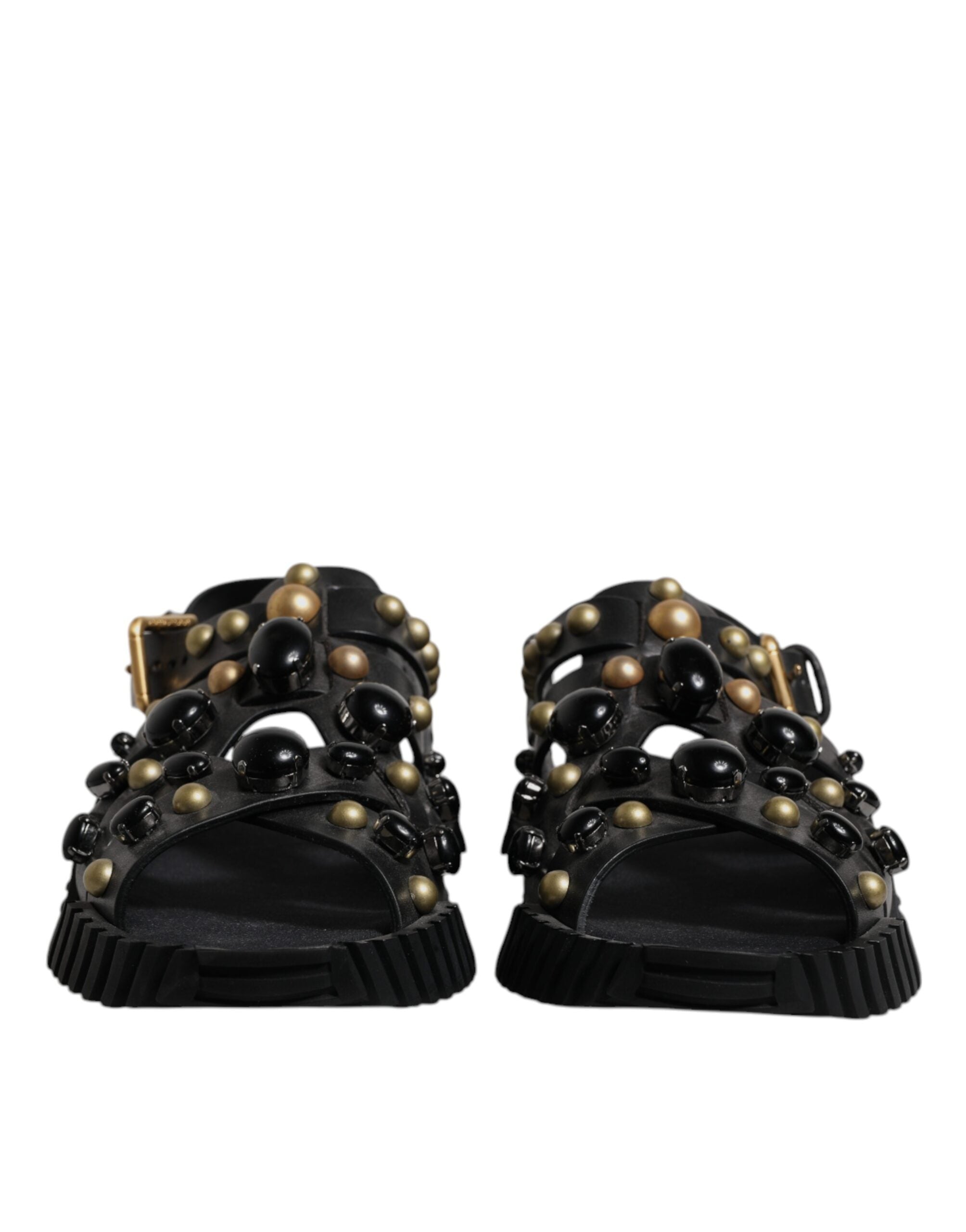 Dolce & Gabbana – Sandalen mit Nieten aus schwarzem Leder