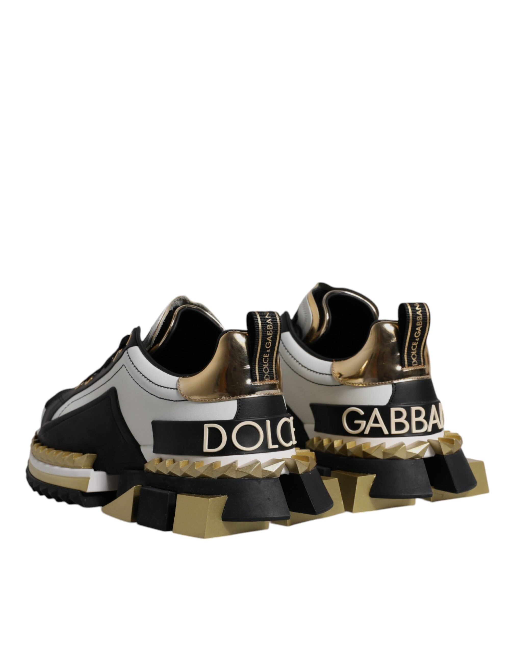 Dolce & Gabbana Weißgold Schwarz Leder SUPER KING Sneakers Schuhe