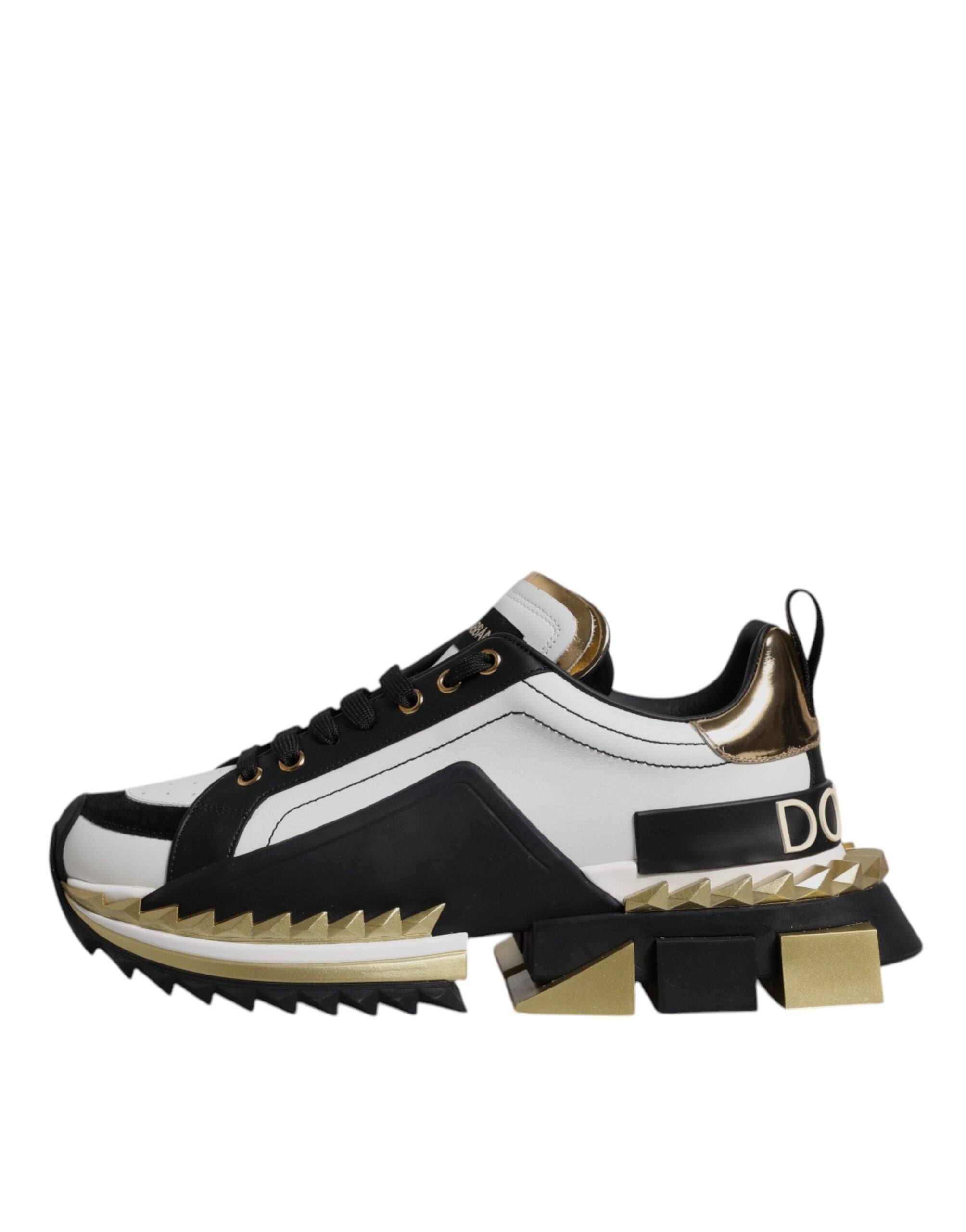 Dolce & Gabbana Weißgold Schwarz Leder SUPER KING Sneakers Schuhe