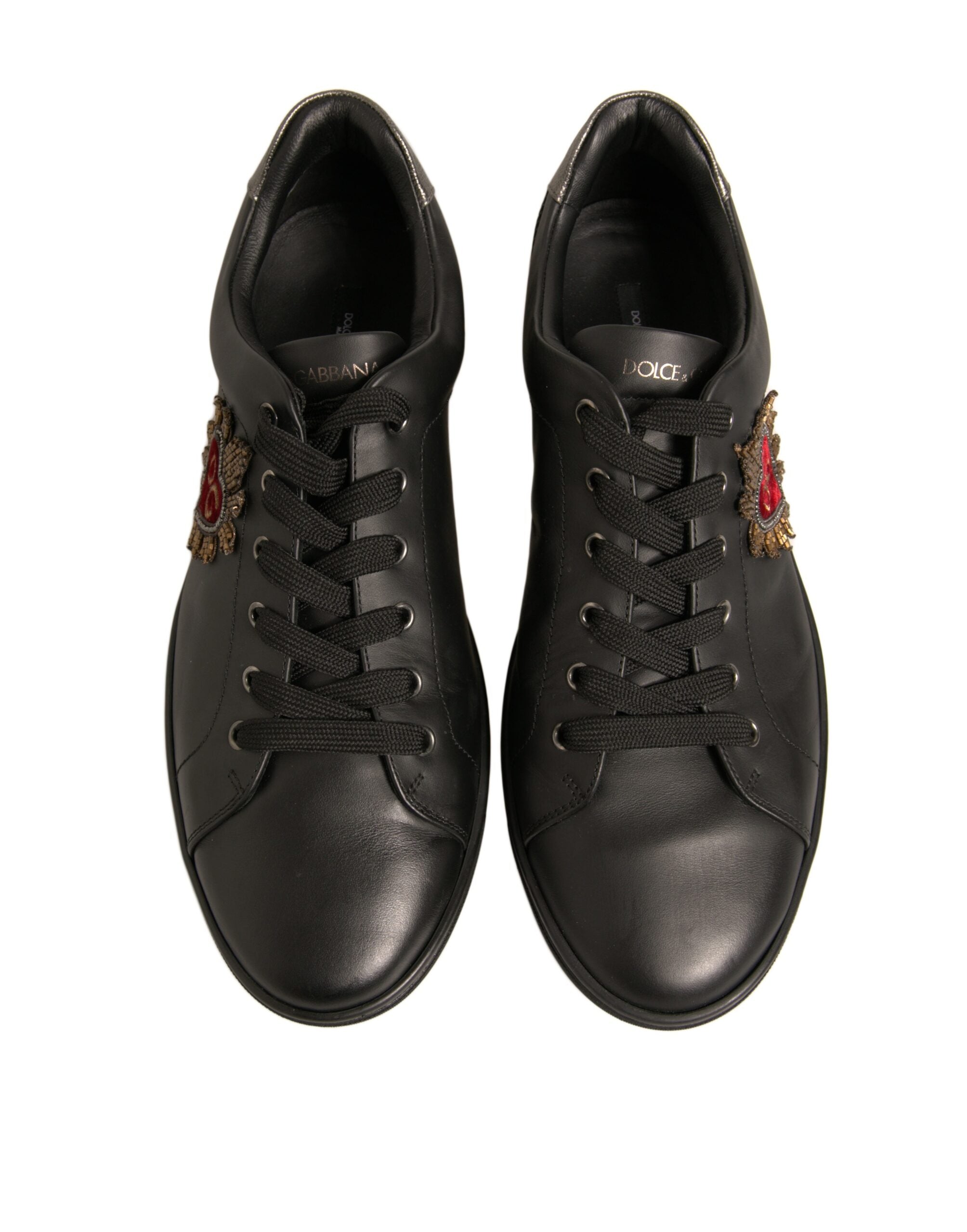 Dolce & Gabbana – Schwarze Sneakers aus Leder mit Herzverzierung
