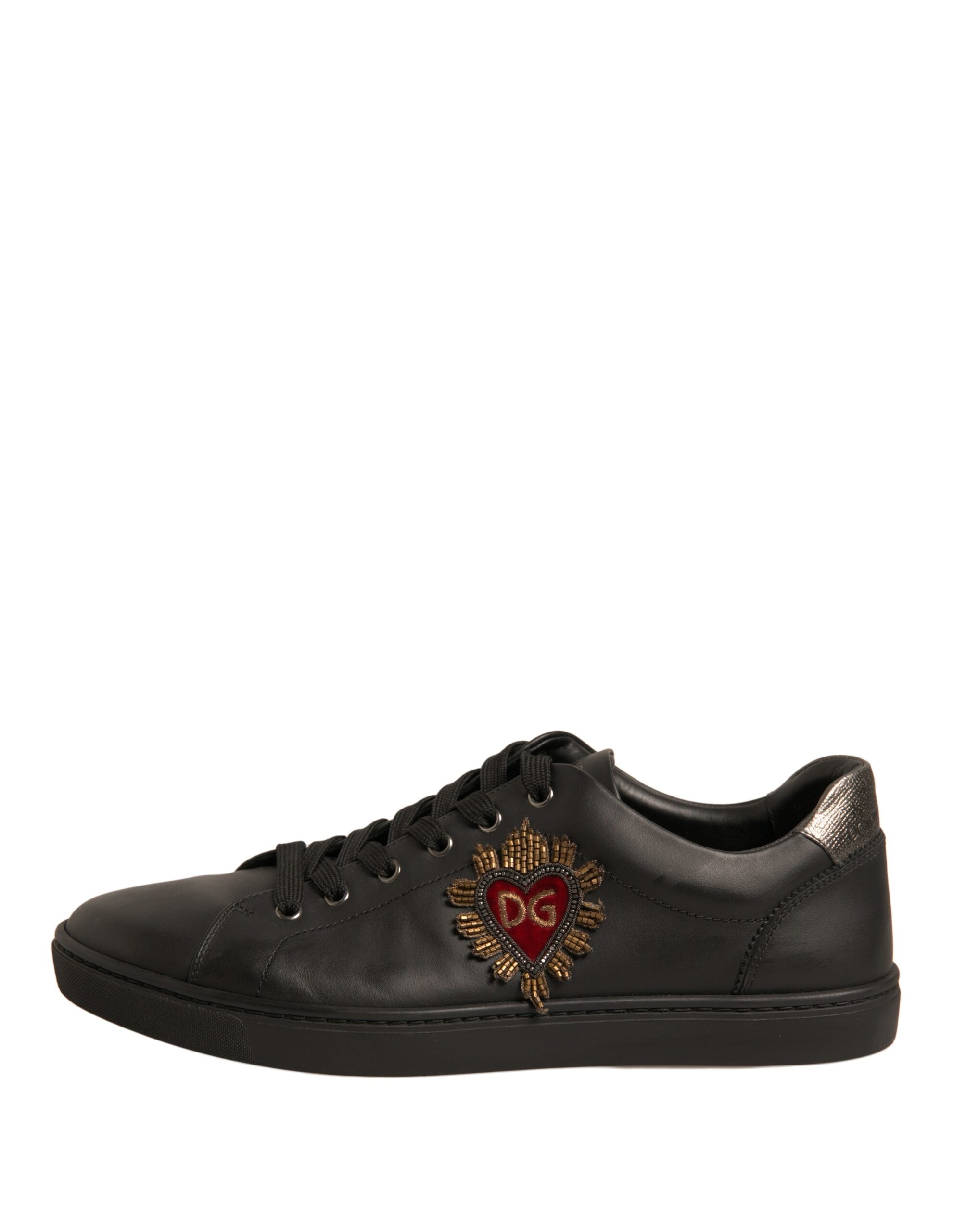 Dolce & Gabbana – Schwarze Sneakers aus Leder mit Herzverzierung