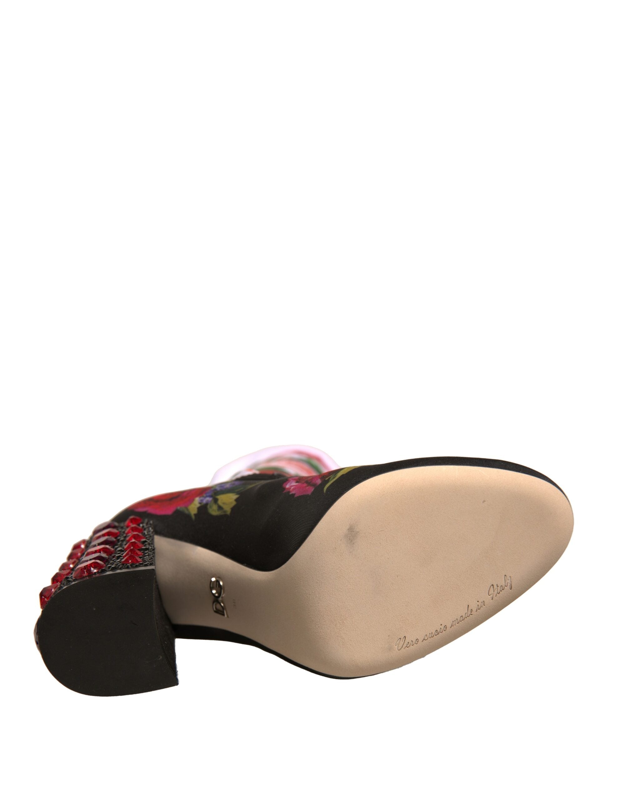 Dolce & Gabbana Schwarze Blumensocken Kristallstiefel Jerseyschuhe