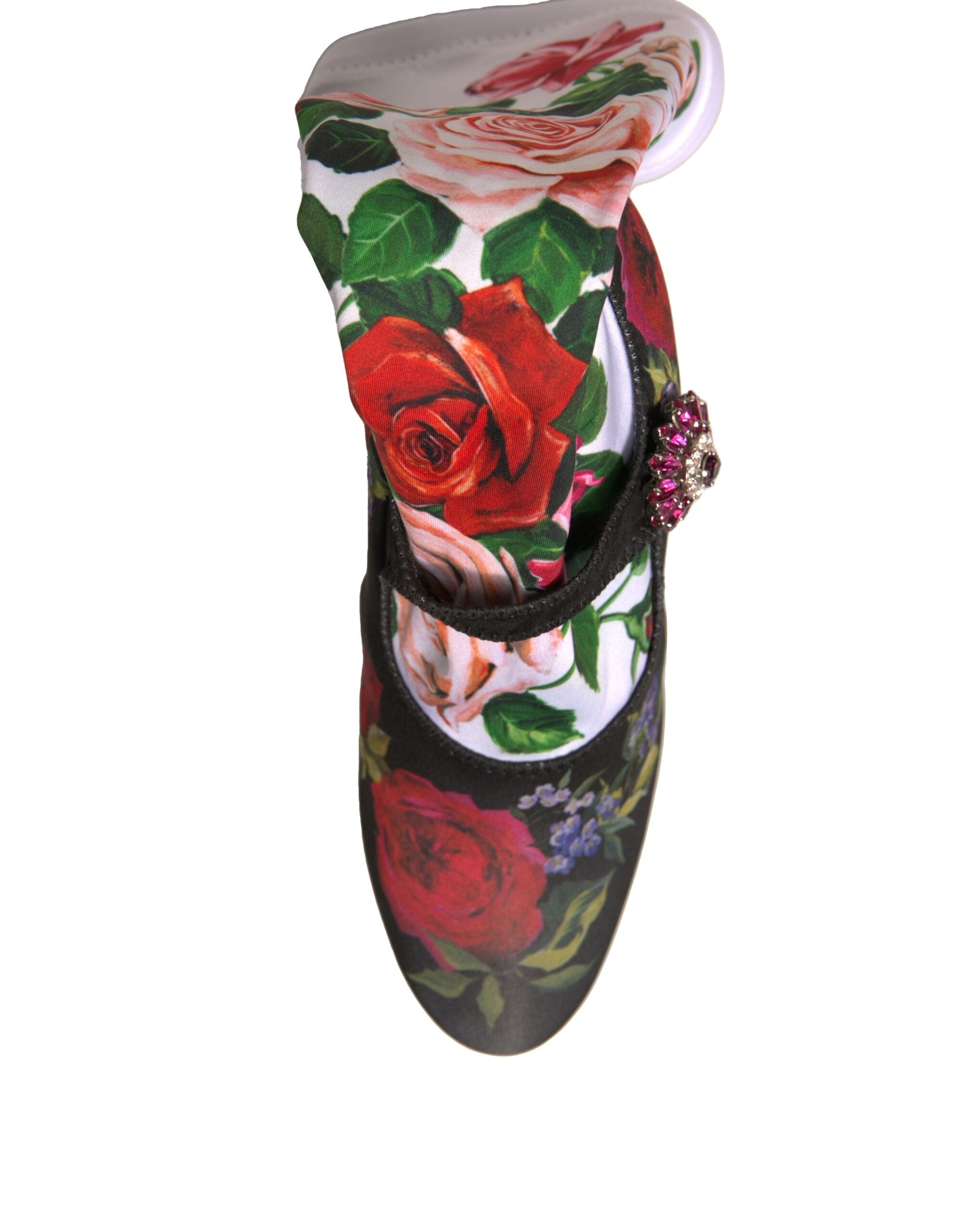 Dolce & Gabbana Schwarze Blumensocken Kristallstiefel Jerseyschuhe