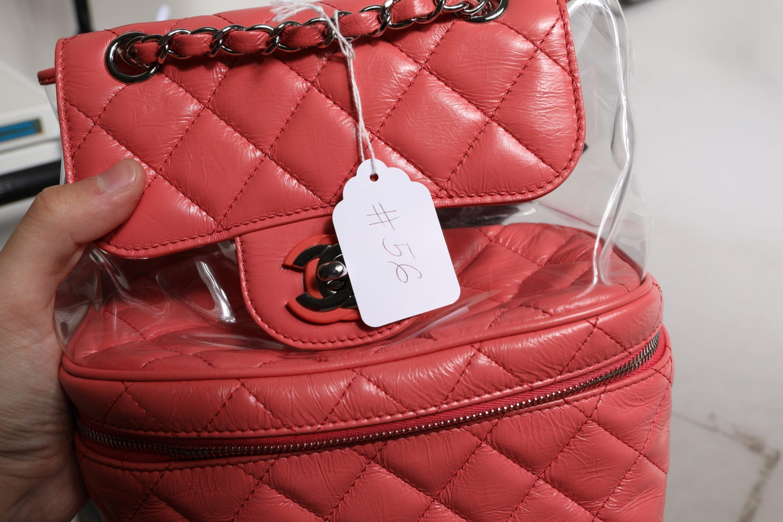 Chanel Pink Vinyl Leder Rucksack Handtasche Tasche